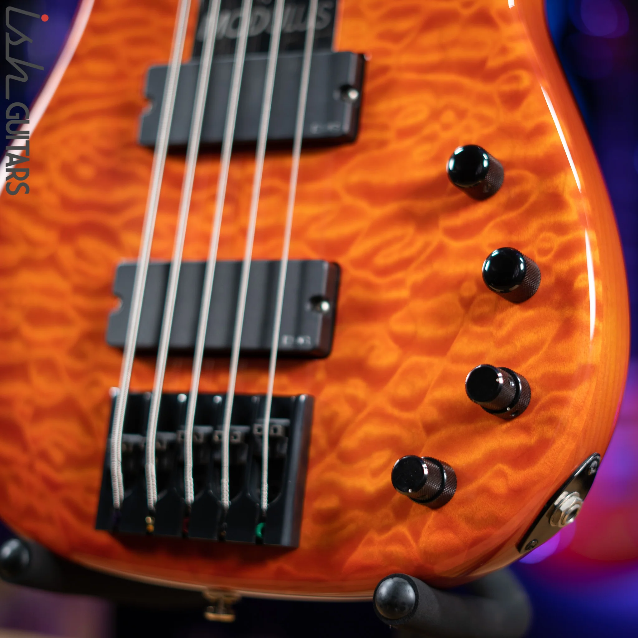 1998 Modulus Q5 Quantum 5-String Bass Orange Quilt - Image 4