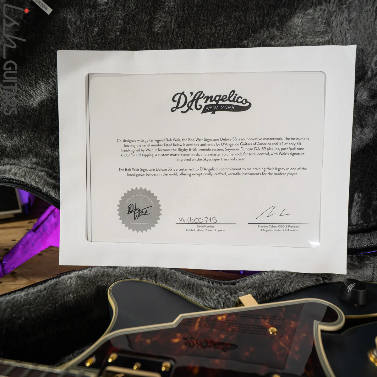 2016 D’Angelico Deluxe Signed by Bob Weir SS Signature Matte Stone - Image 14