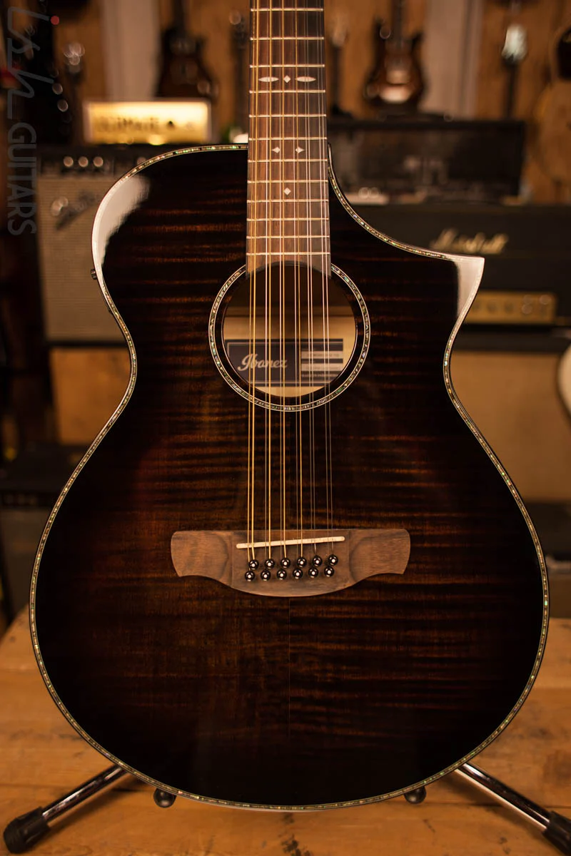 2018 Ibanez Artwood AEWC4012FM Tiger Burst Hi Gloss 12 String Acoustic - Image 2