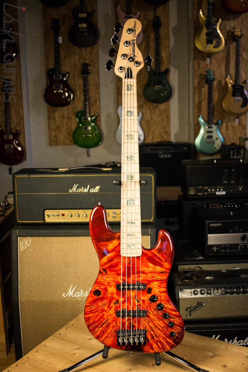 2018 Spector Coda DLX 5 Inferno Red Buckeye Burl Jazz Bass - Image 2