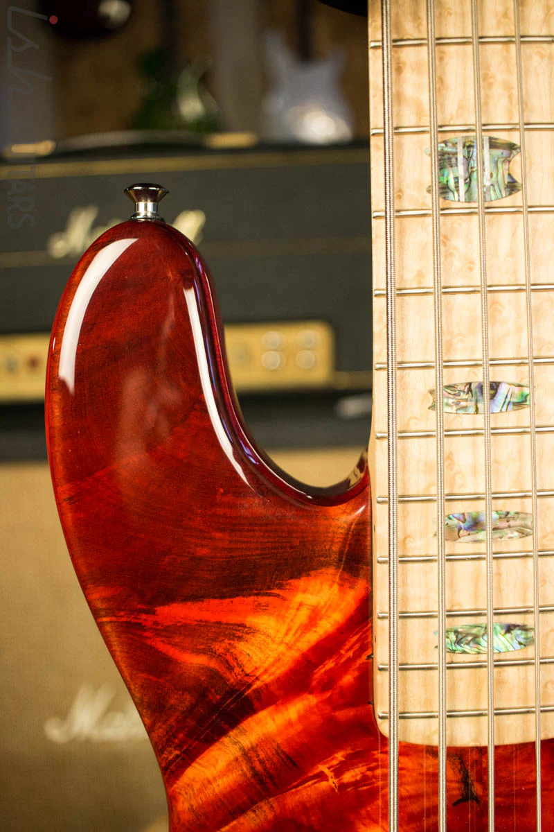 2018 Spector Coda DLX 5 Inferno Red Buckeye Burl Jazz Bass - Image 3