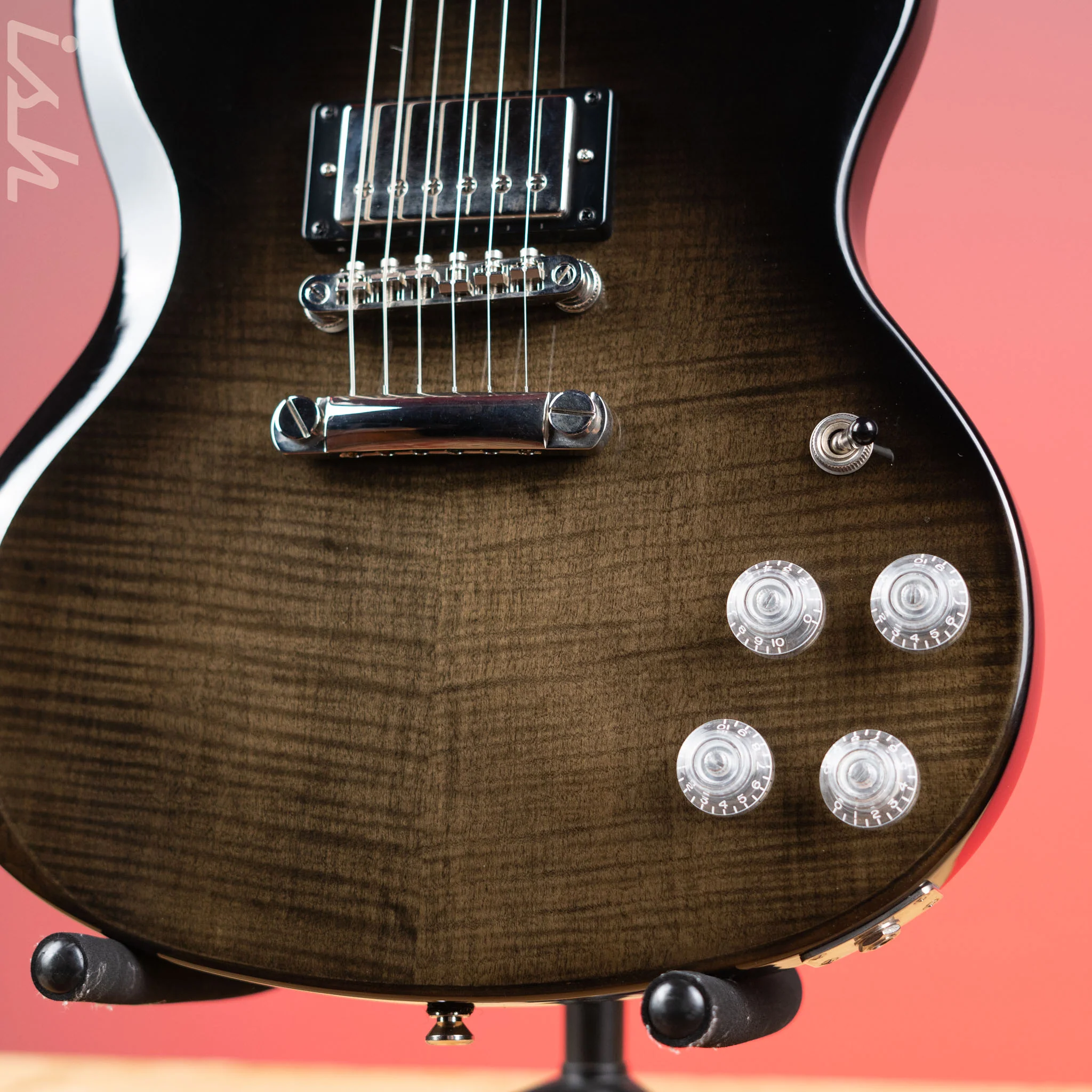 2019 Epiphone SG Modern Figured Flame Maple Top Electric Guitar Trans Black Fade - Image 4