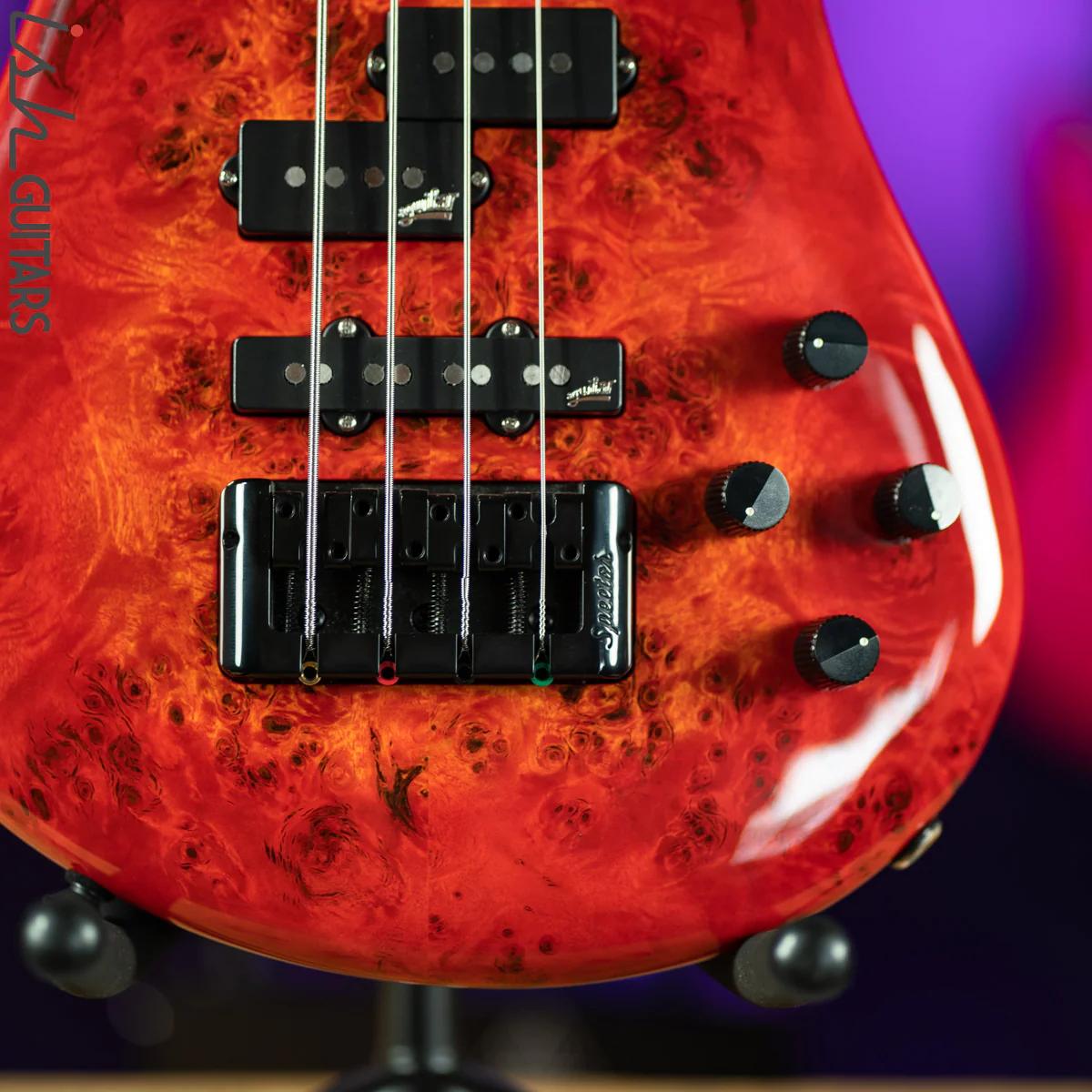 Spector Eurobolt 4 Inferno Red Gloss Poplar Burl Bass Guitar - Image 4