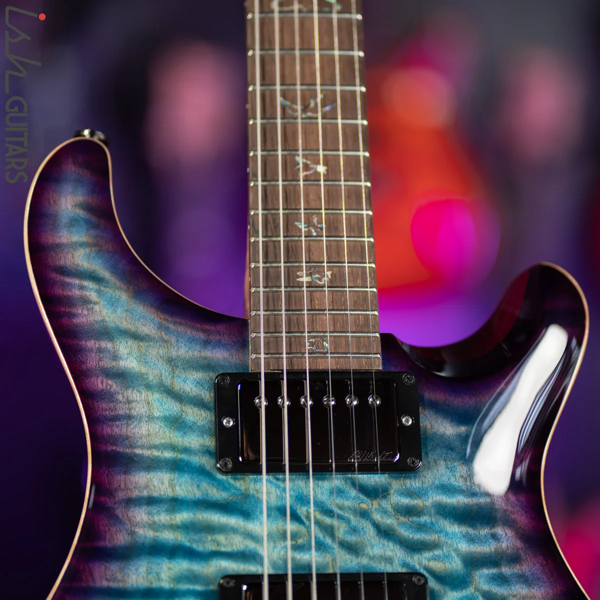 PRS Custom 24 Wood Library Aquabluex Purple Burst One Piece 10 Top Quilt - Image 5