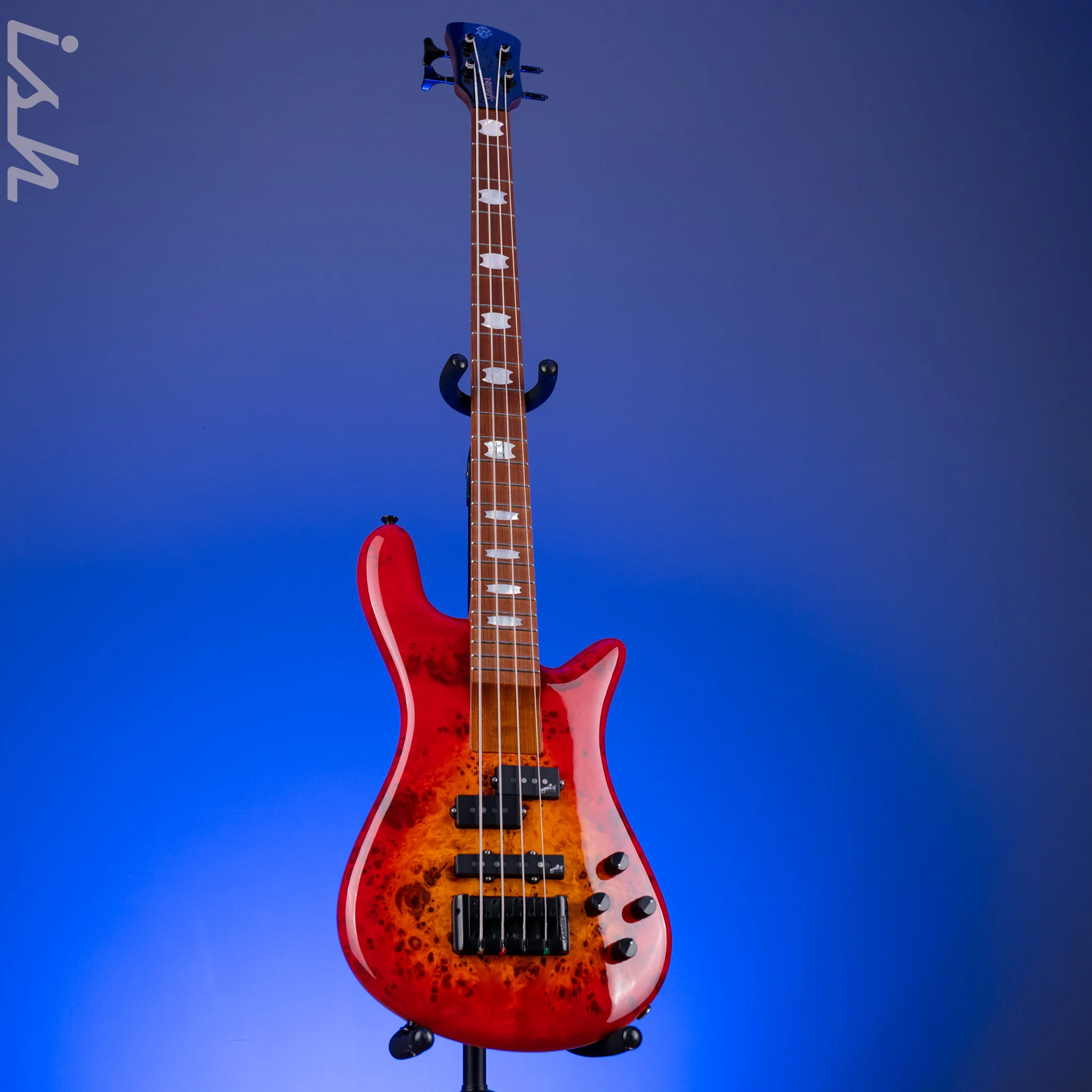 2022 Spector Eurobolt 4 Inferno Red Gloss Poplar Burl Bass Guitar - Image 2