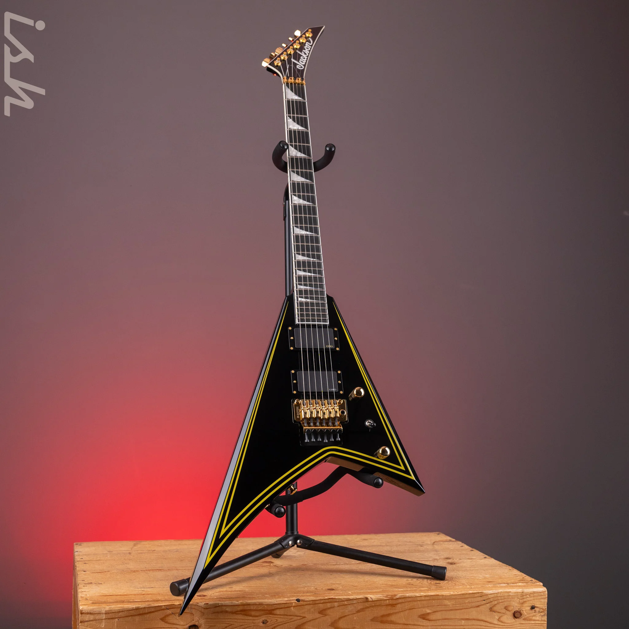 2024 Jackson MJ Series Rhoads RR24MG Electric Guitar Black with Yellow Pinstripes Demo - Image 2