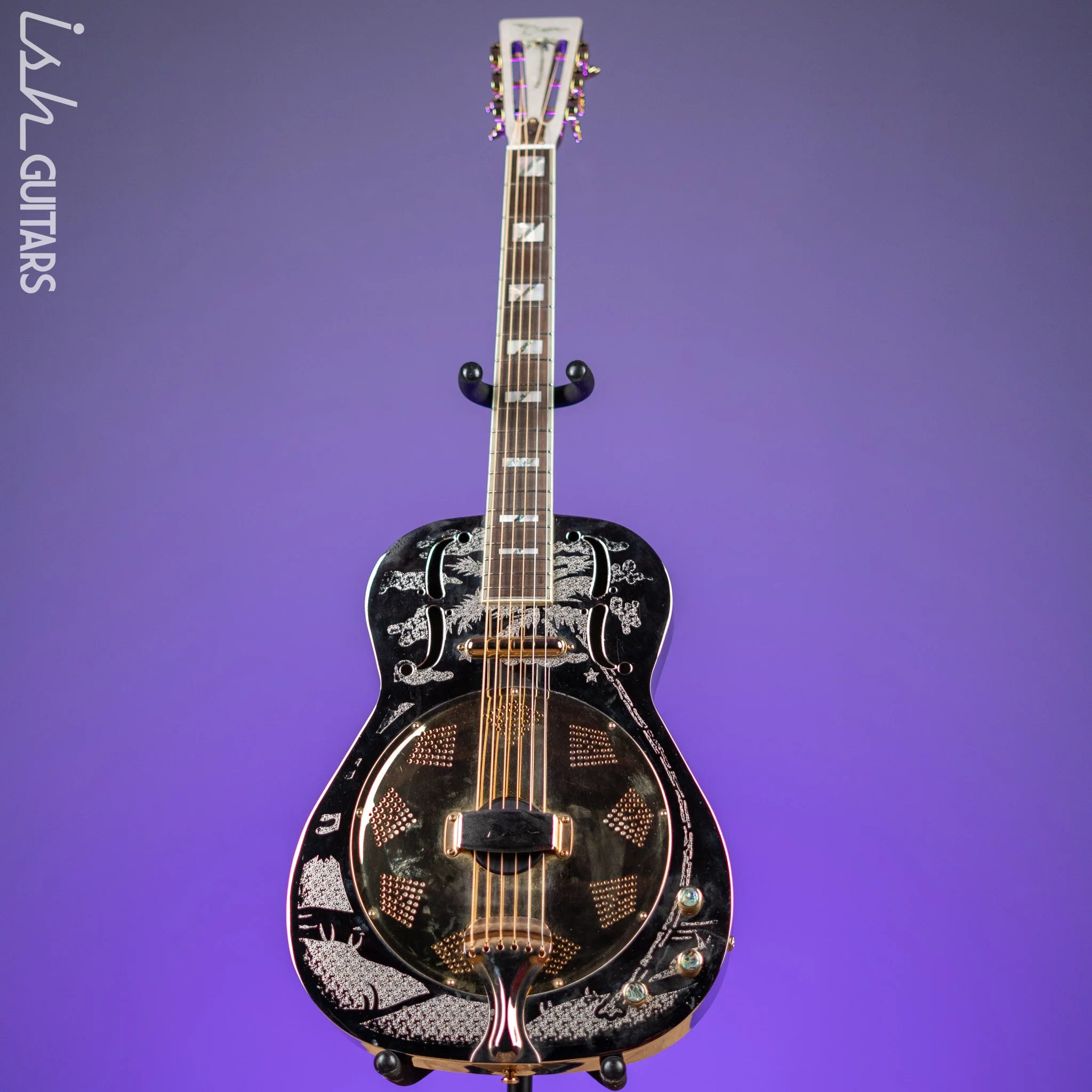 Dean Thin Body Acoustic-Electric Resonator Etched Chrome Gold - Image 2
