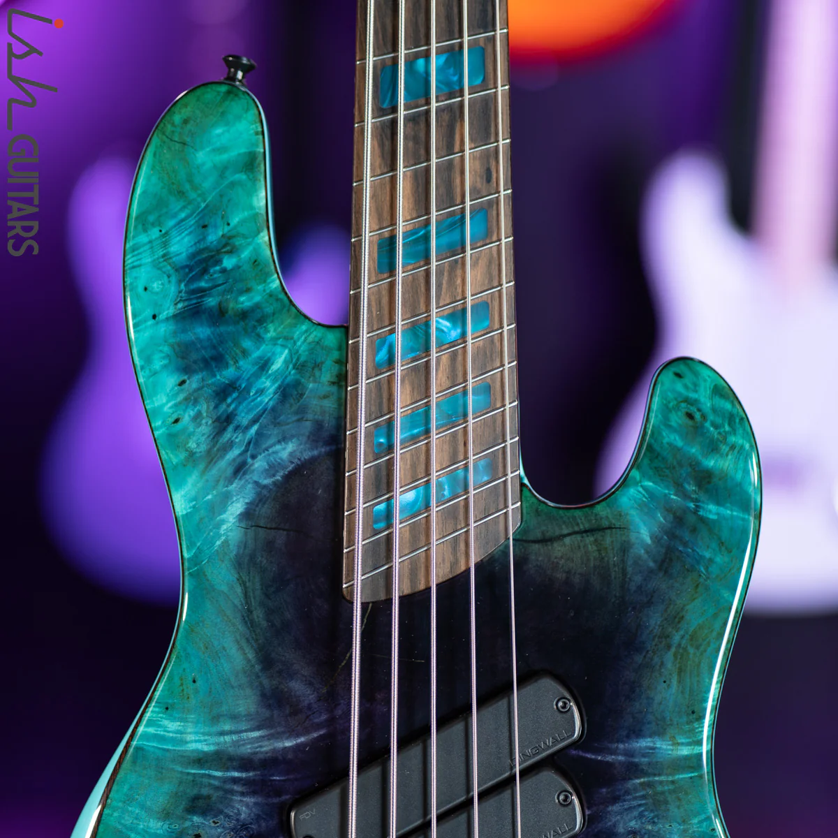 Dingwall Super J 5-String Buckeye Burl Purple to Turquoise Reverseburst - Image 3