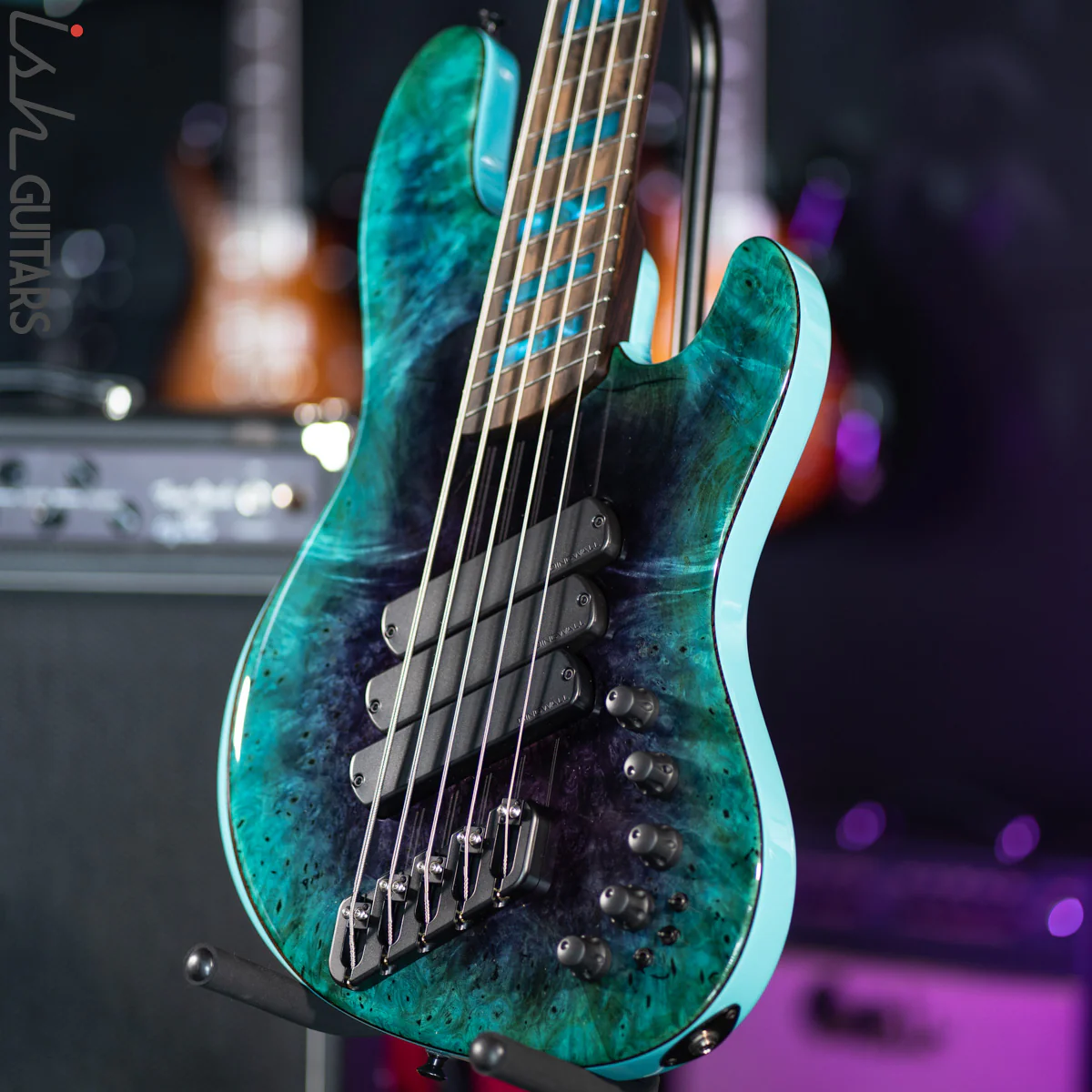 Dingwall Super J 5-String Buckeye Burl Purple to Turquoise Reverseburst - Image 5