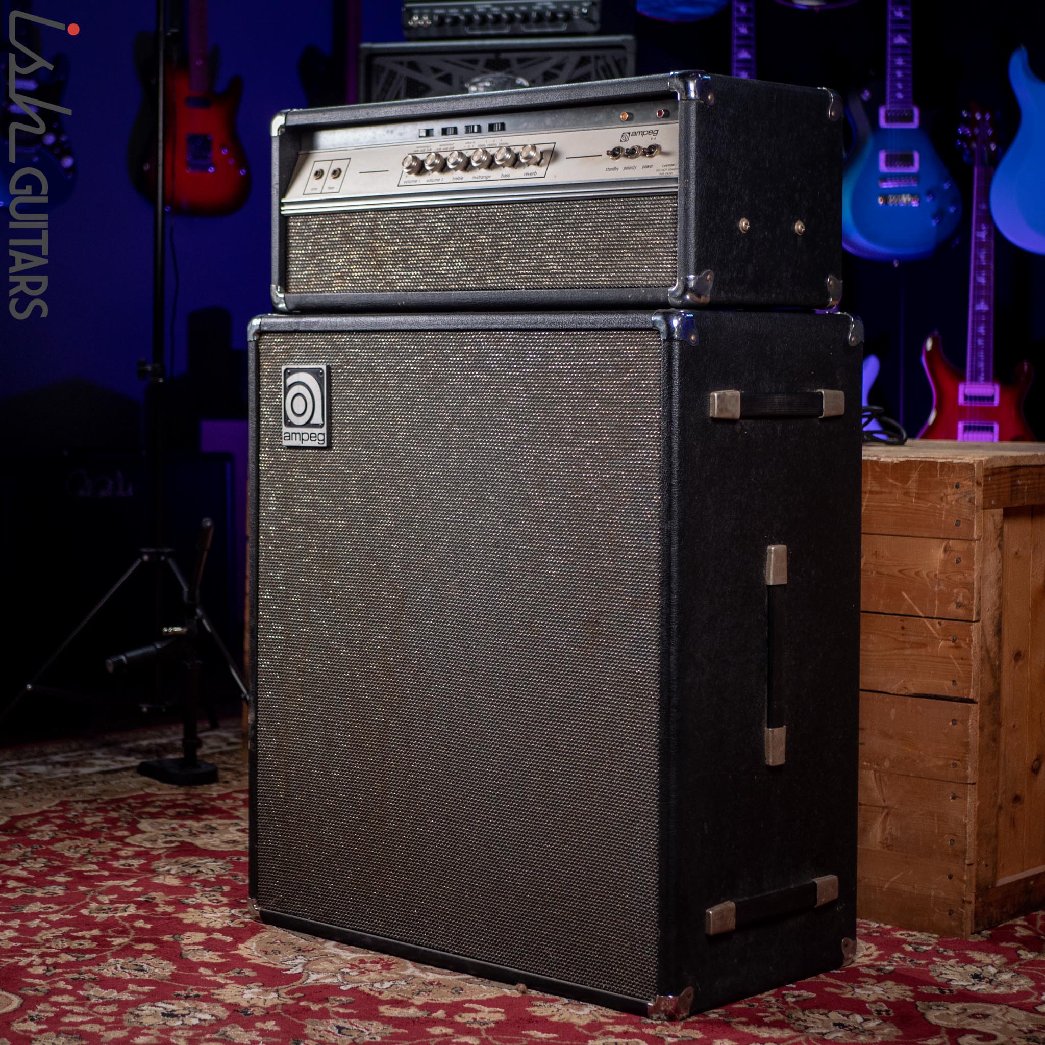 Early 1970s Ampeg V-4 Guitar/Bass Amplifier Head and Cabinet w/ Reverb - Image 7