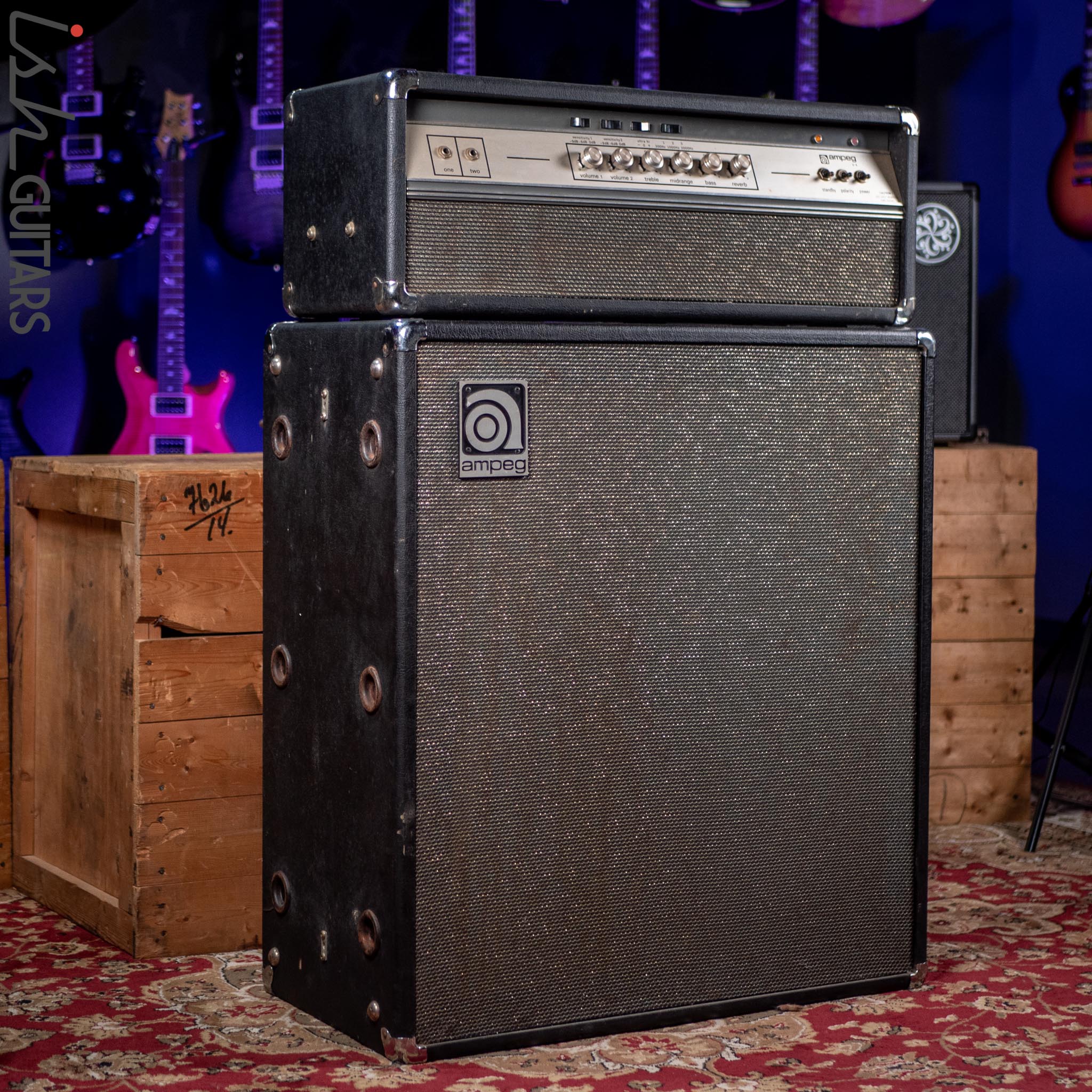Early 1970s Ampeg V-4 Guitar/Bass Amplifier Head and Cabinet w/ Reverb - Image 8