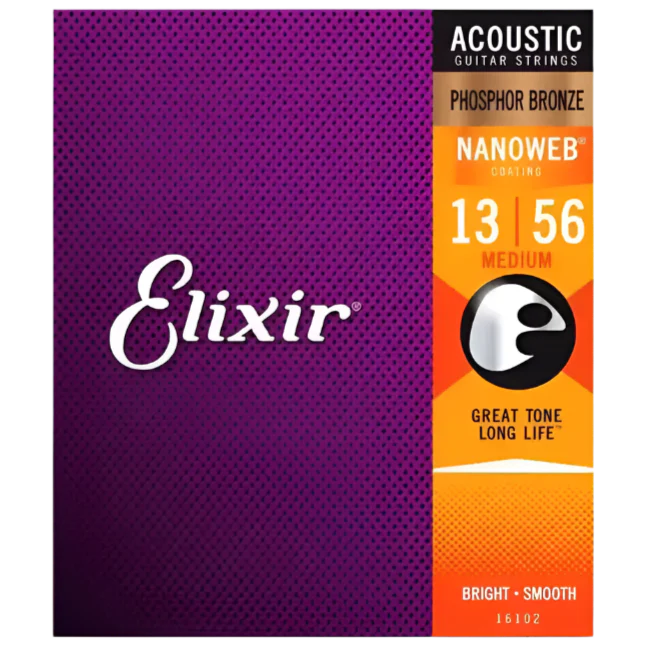 Elixir Acoustic Strings Phosphor Bronze Nanoweb 13/56 Medium