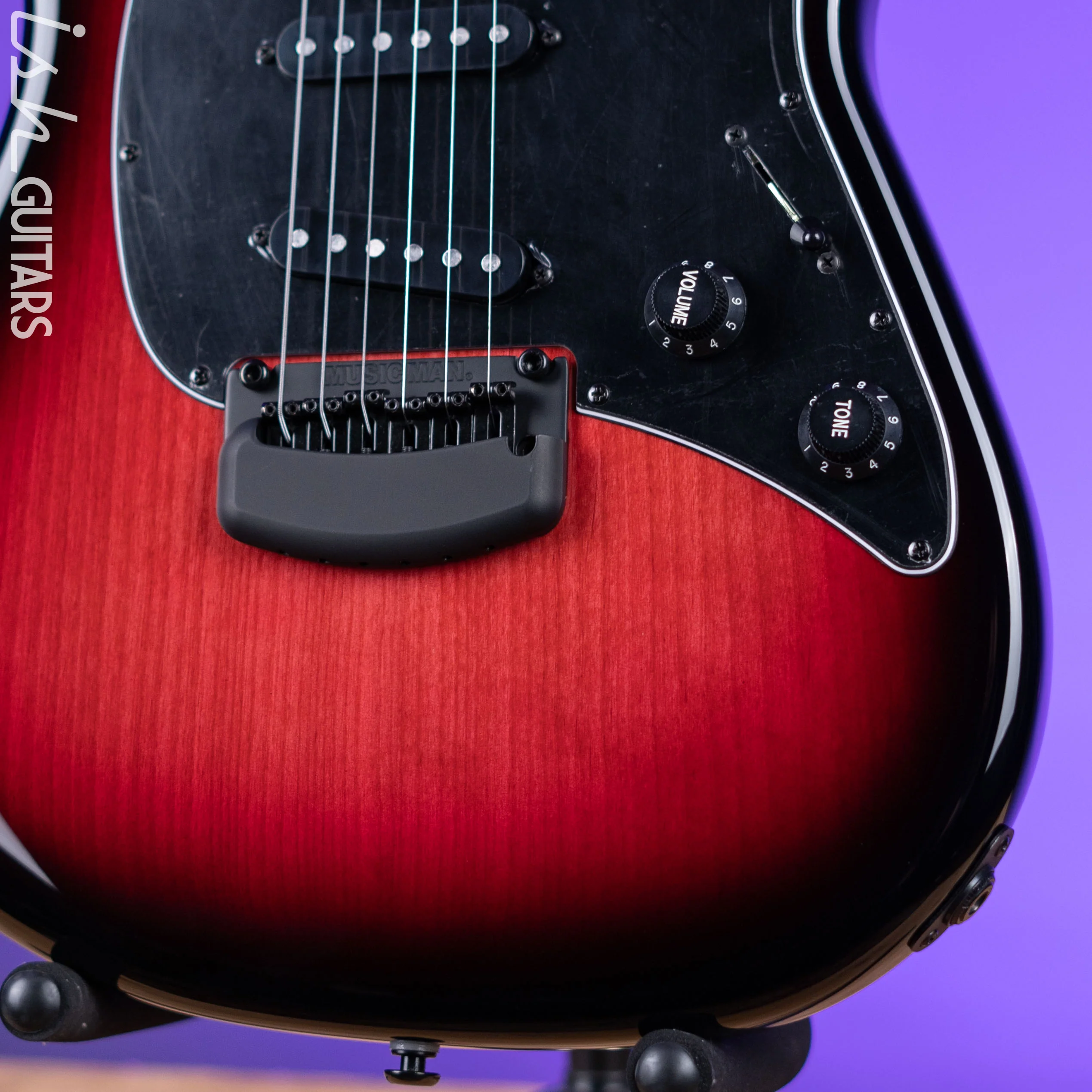 Ernie Ball Music Man Cutlass HT SSS Trem Raspberry Burst - Image 4