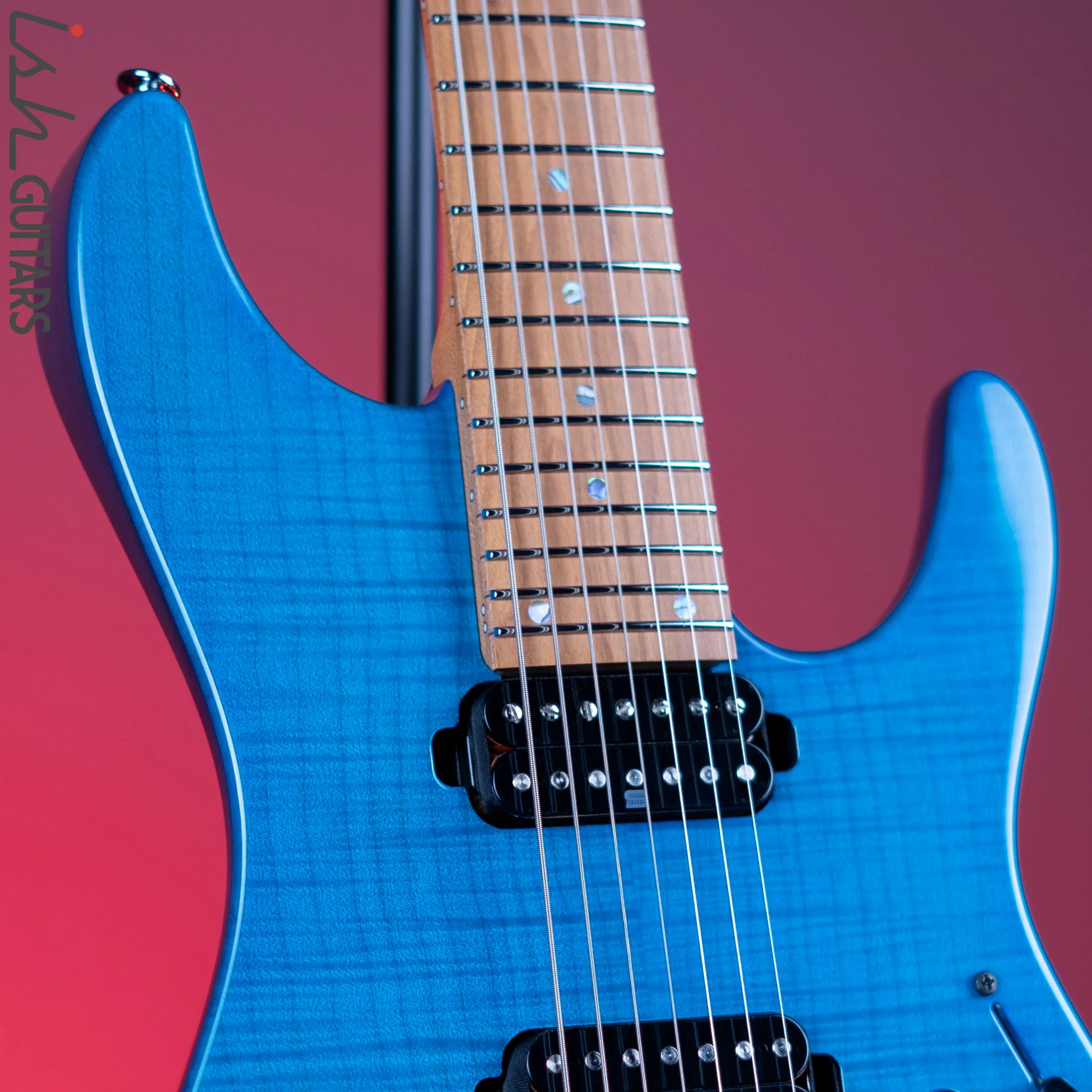 Ibanez Prestige MM7 Martin Miller Signature 7-String Guitar Transparent Aqua Blue - Image 3