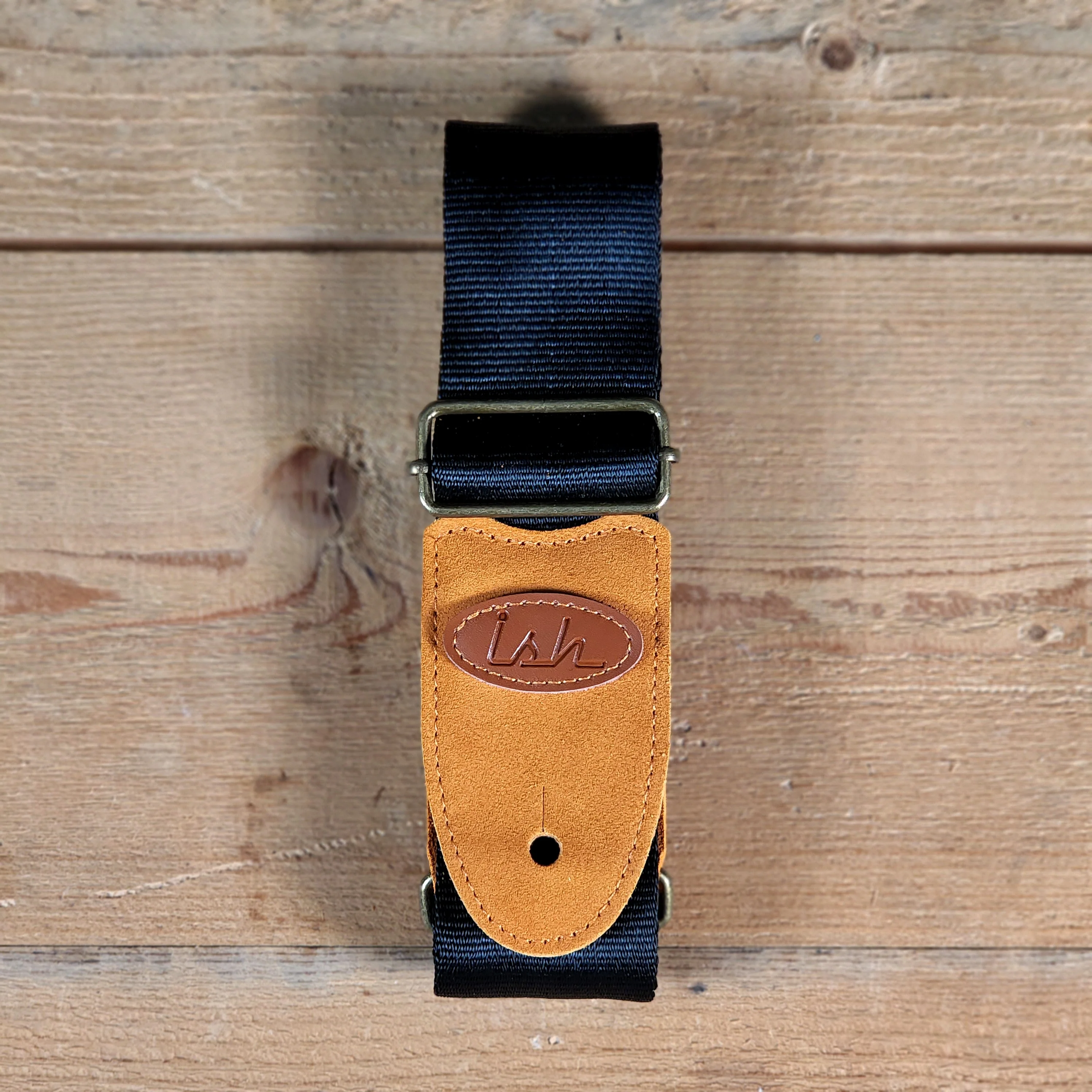 Ish Logo Black Seatbelt Guitar Strap - Image 2