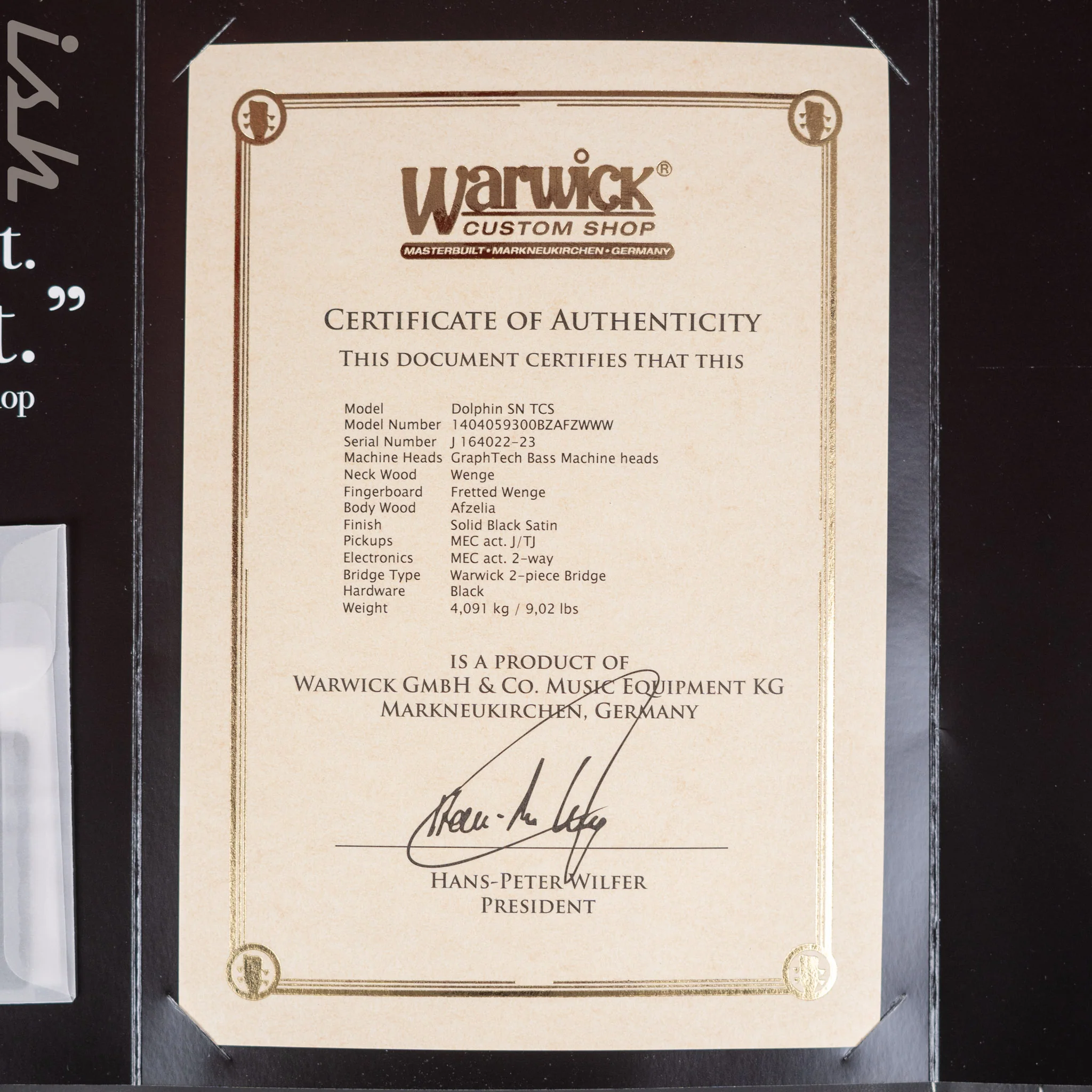 Ish x Warwick Dolphin SN TCS Custom Shop Endangered Species 4-String Bass Black Satin Wenge Fretboard - Image 11