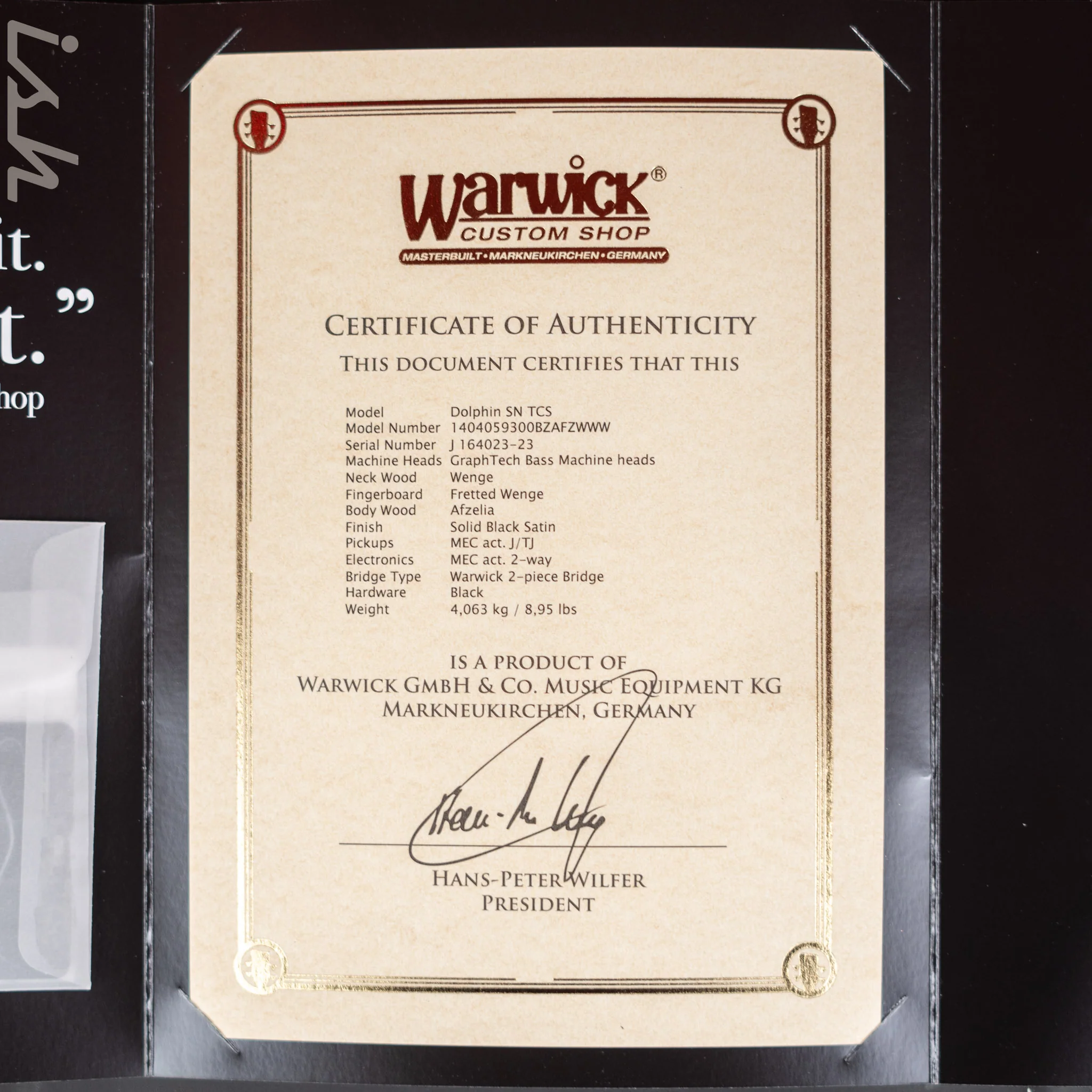 Ish x Warwick Dolphin SN TCS Custom Shop Endangered Species 4-String Bass Black Satin Wenge Fretboard - Image 11
