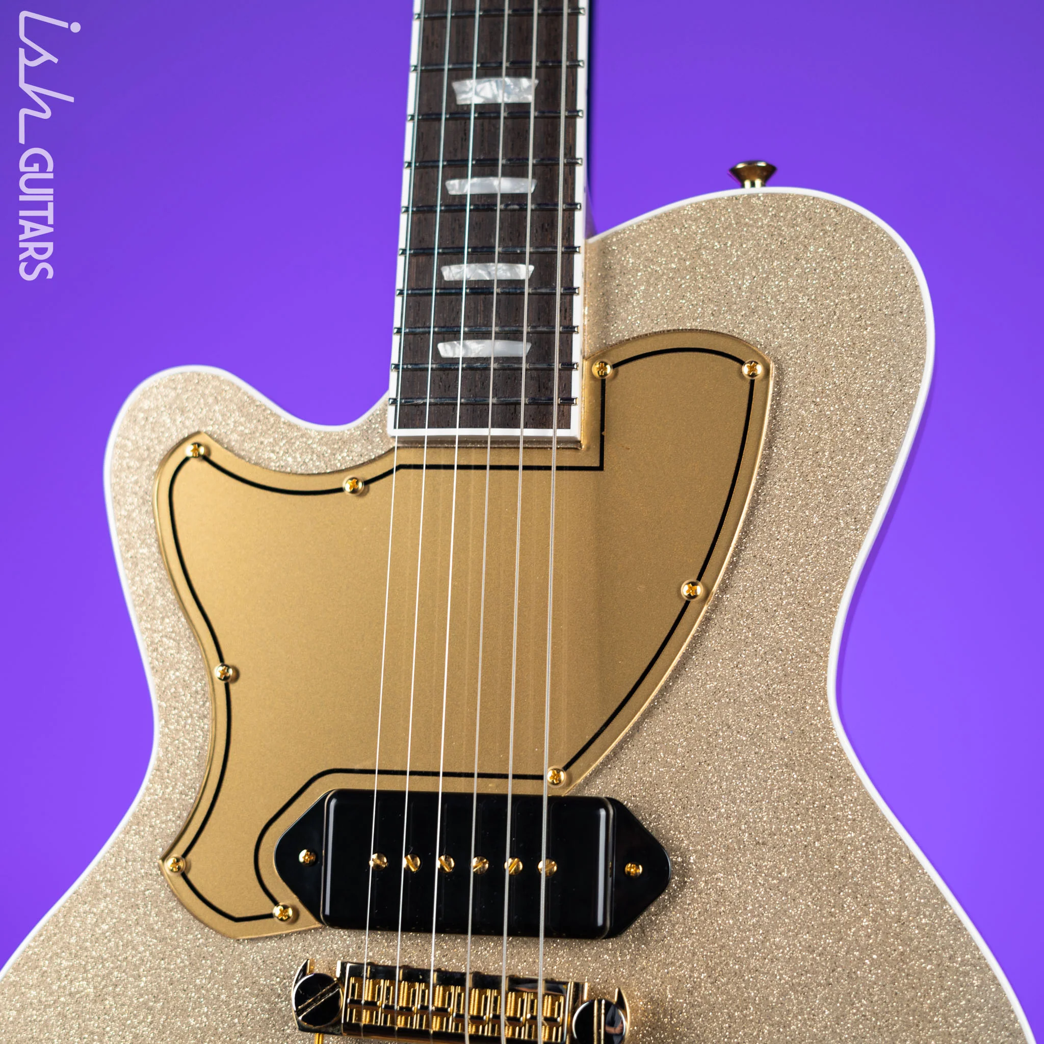 Kauer Starliner Left Handed Guitar Gold Sparkle - Image 3