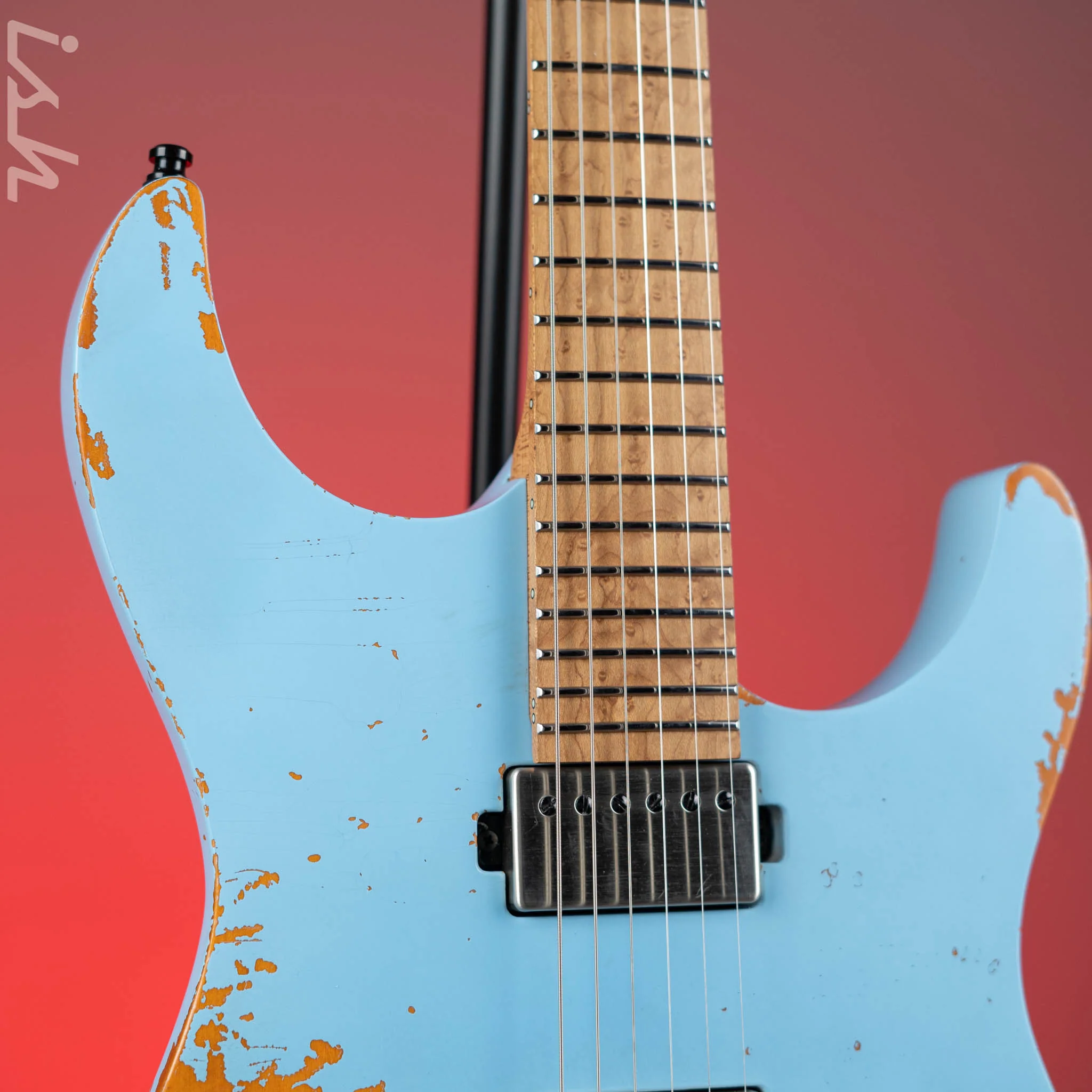 Mayones Aquila Aged Relic 6 Daphne Blue Satin NAMM 2024 - Image 3
