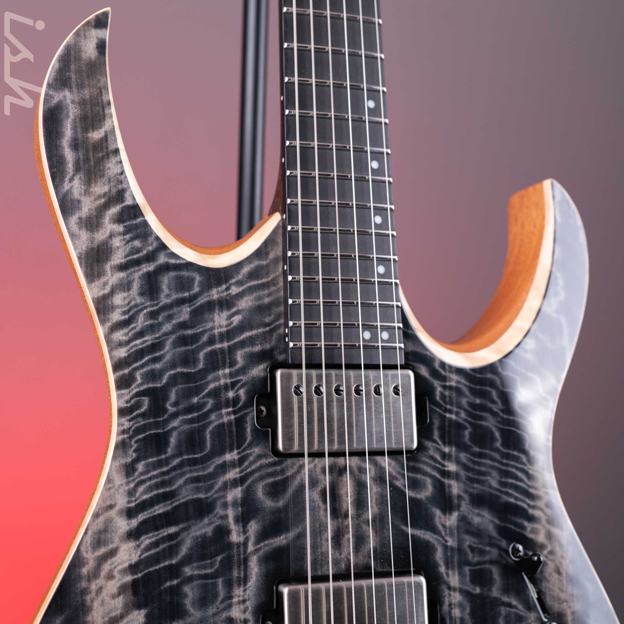 Mayones Duvell Elite 6 Electric Guitar Trans Graphite Gloss Curly Poplar - Image 3
