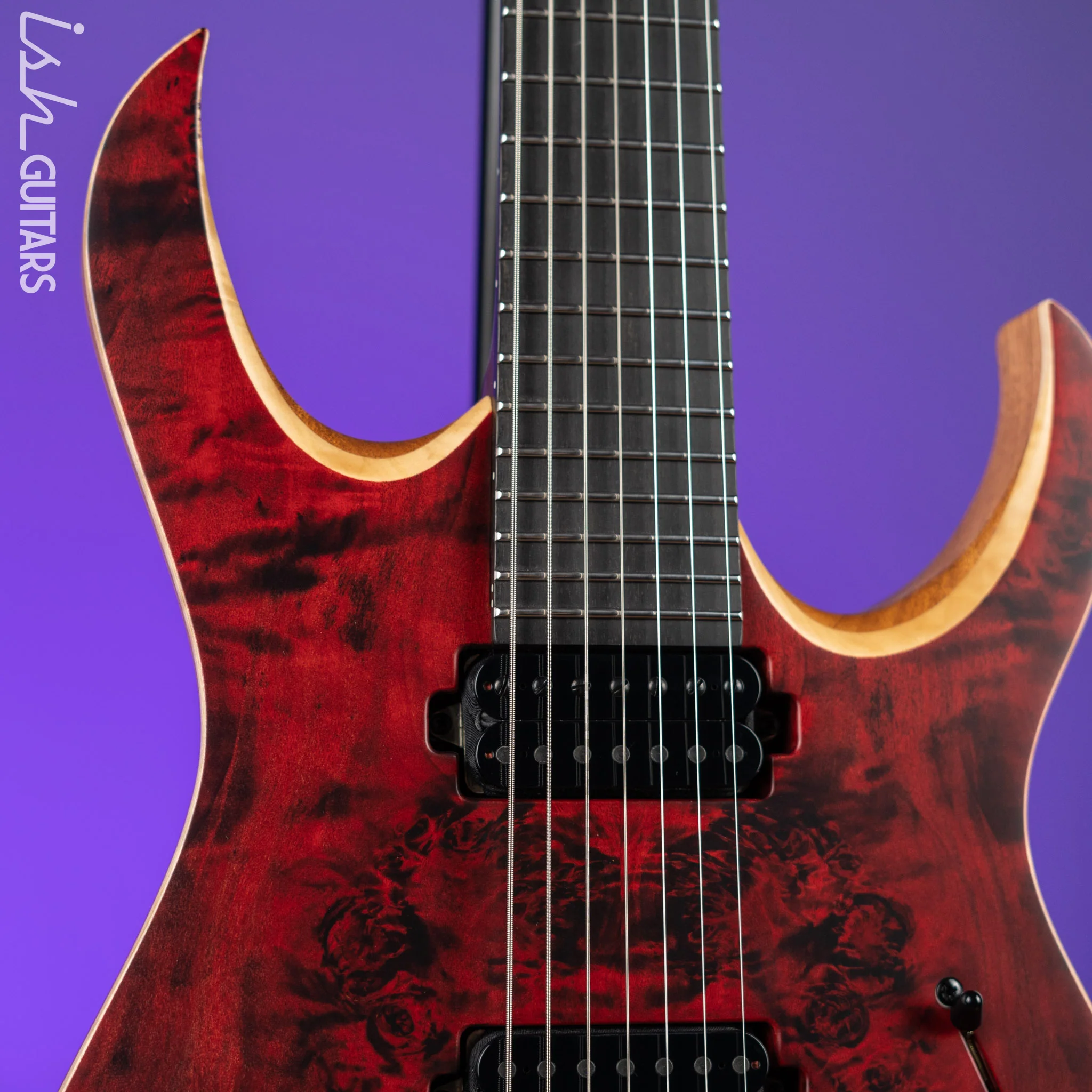 Mayones Duvell Elite 7-String Guitar Transparent Dirty Red Satin - Image 3