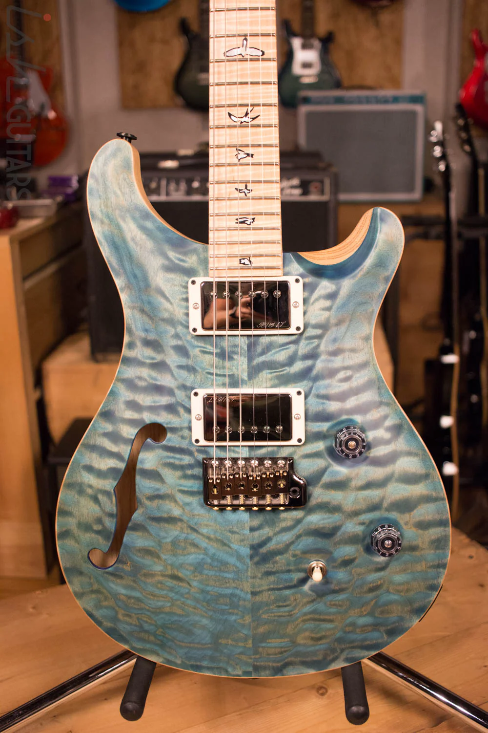 Paul Reed Smith PRS Custom 24 Semi-Hollow Wood Library Quilt Swamp Ash Aquableux - Image 2