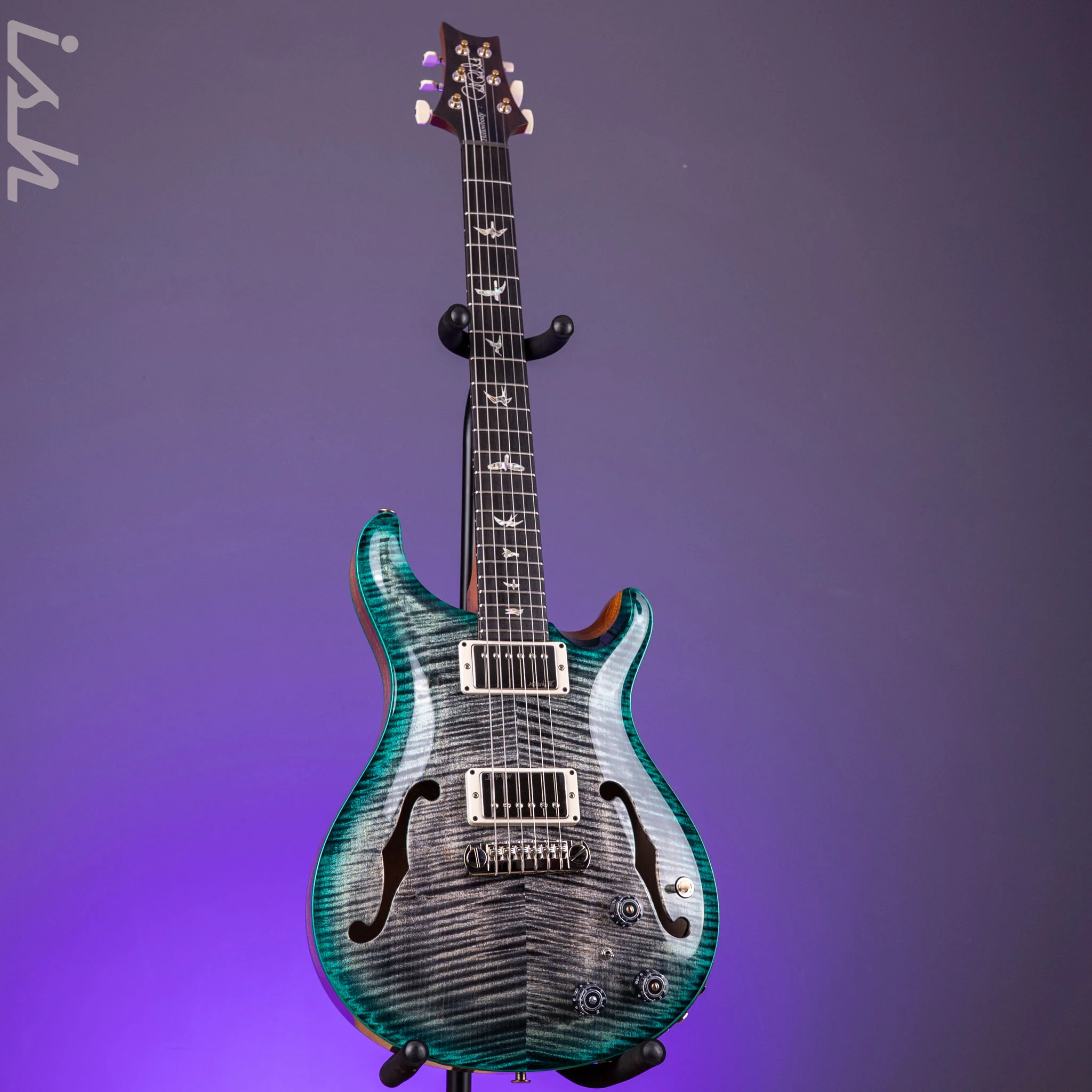 PRS Hollowbody II Piezo Grey Black Turquoise Burst Custom Color - Image 2