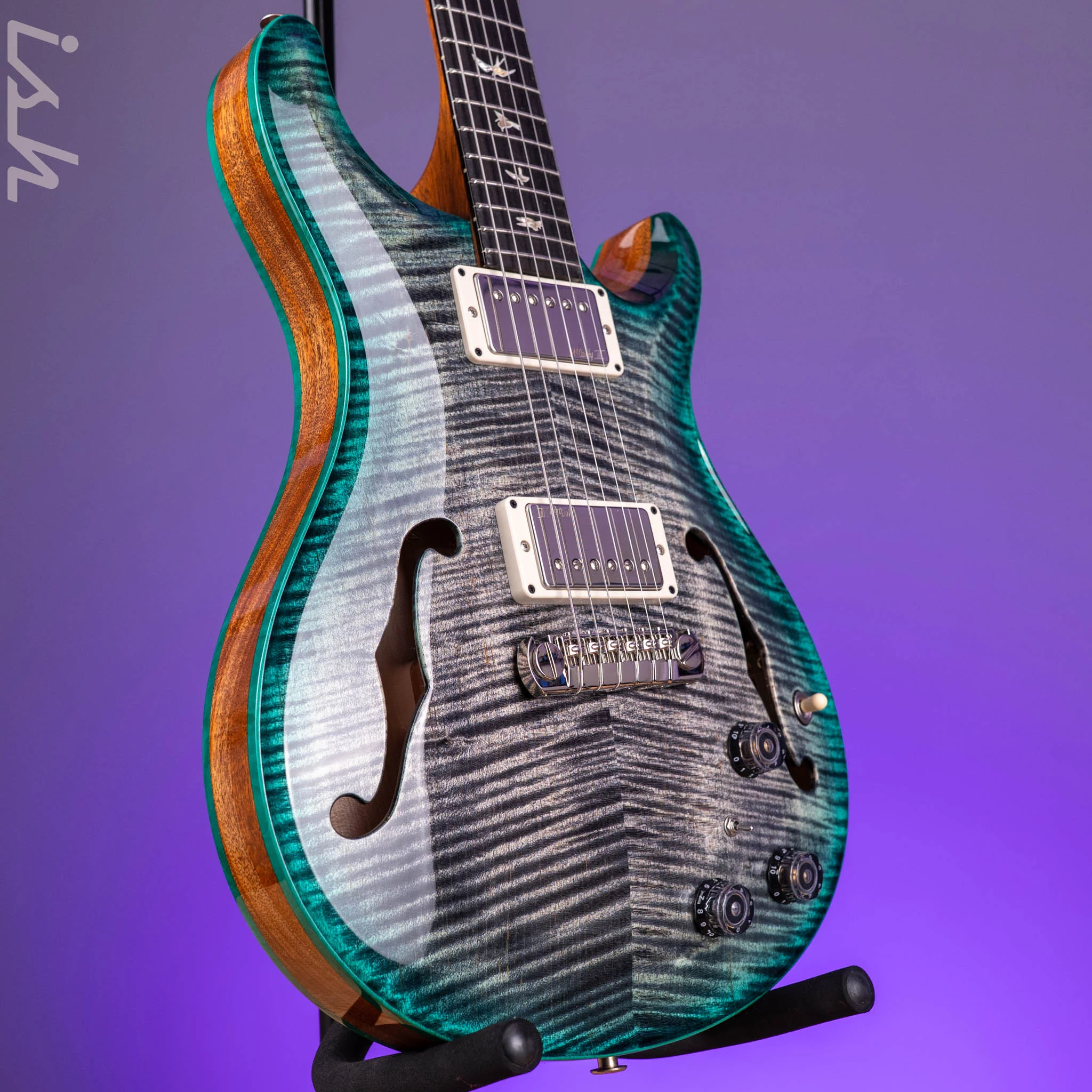 PRS Hollowbody II Piezo Grey Black Turquoise Burst Custom Color - Image 3