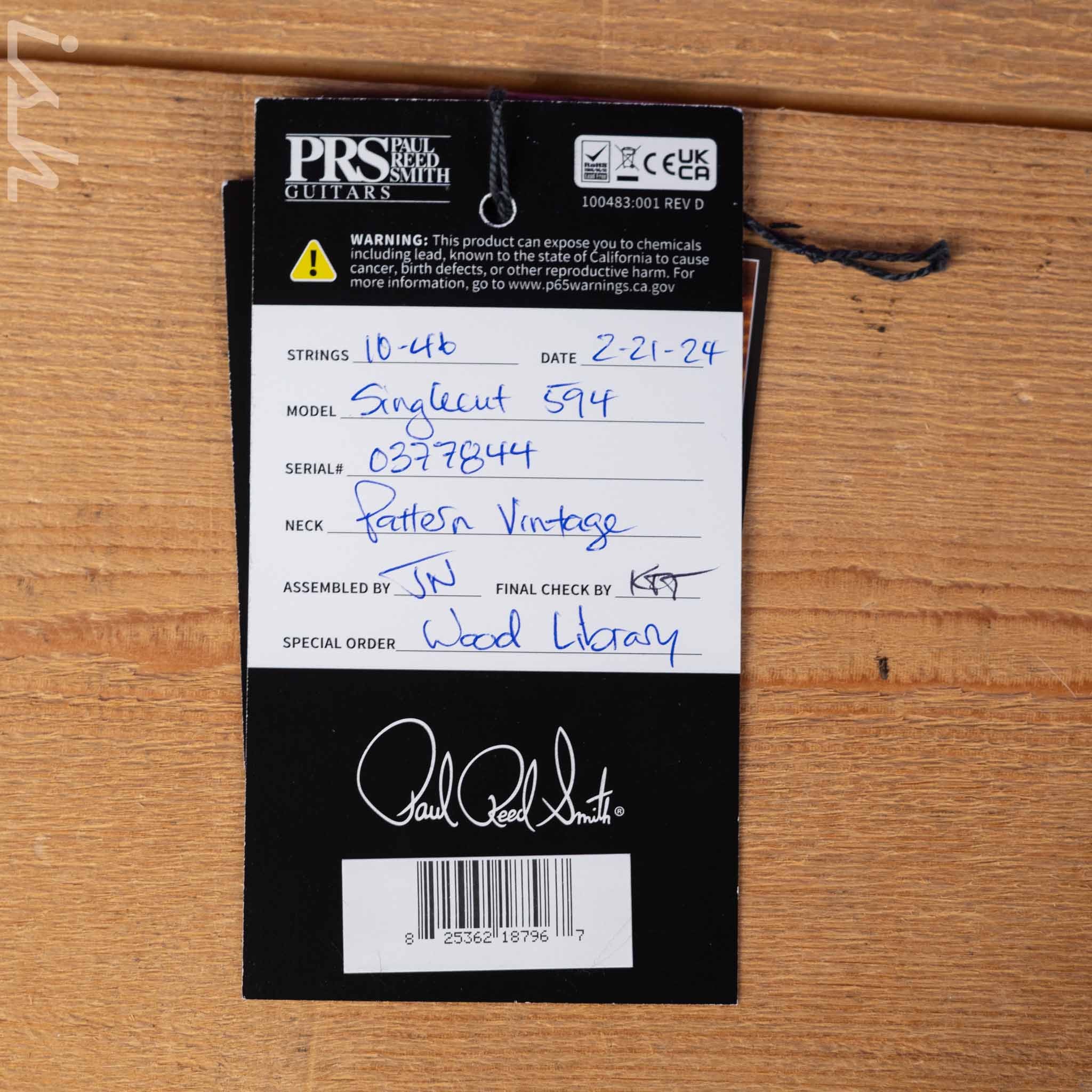 PRS McCarty 594 Singlecut Wood Library Brazilian Rosewood Fretboard Black Satin - Image 11
