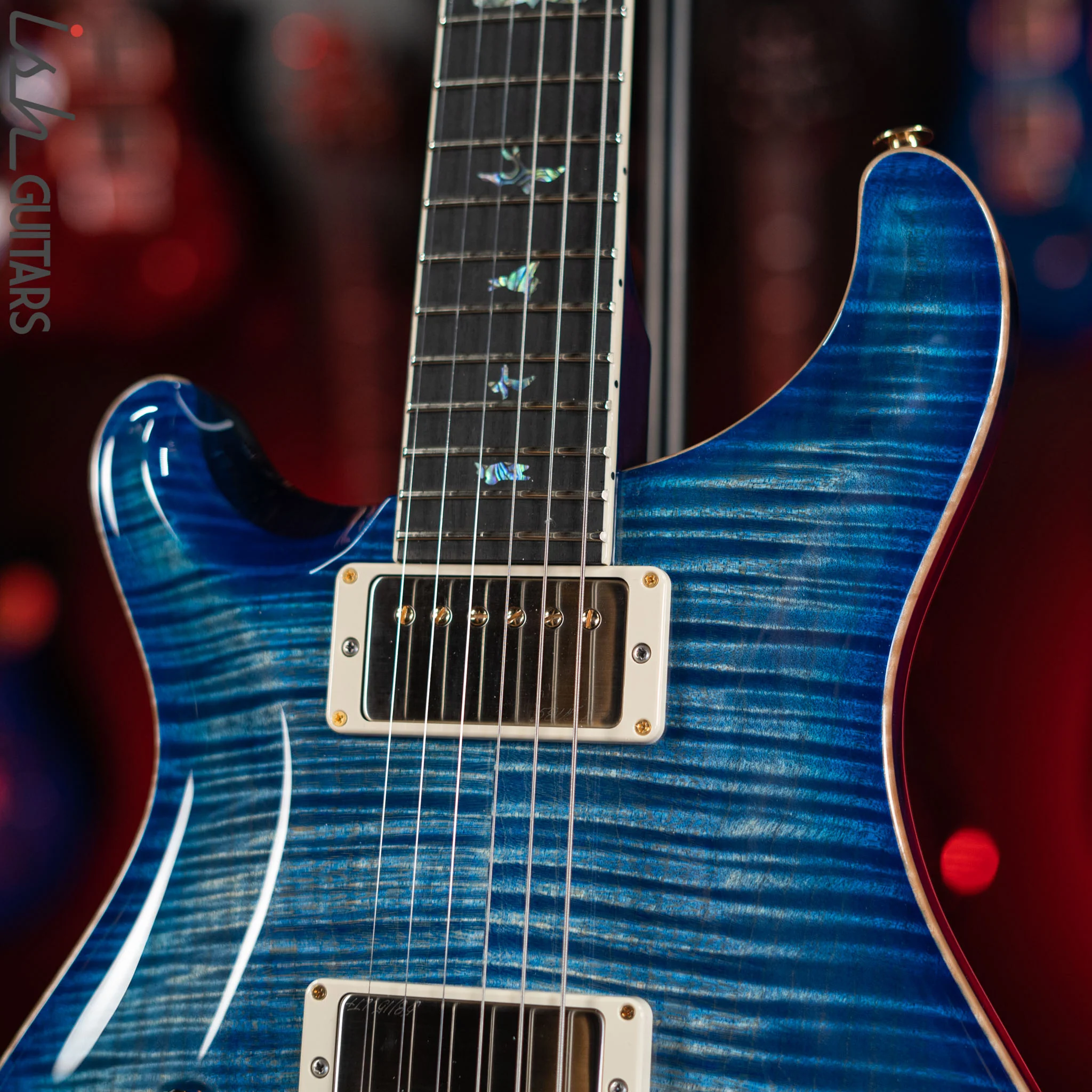PRS McCarty Lefty Wood Library Faded Blue Jean w/ Blue Burst 10 Top Flame Maple - Image 3