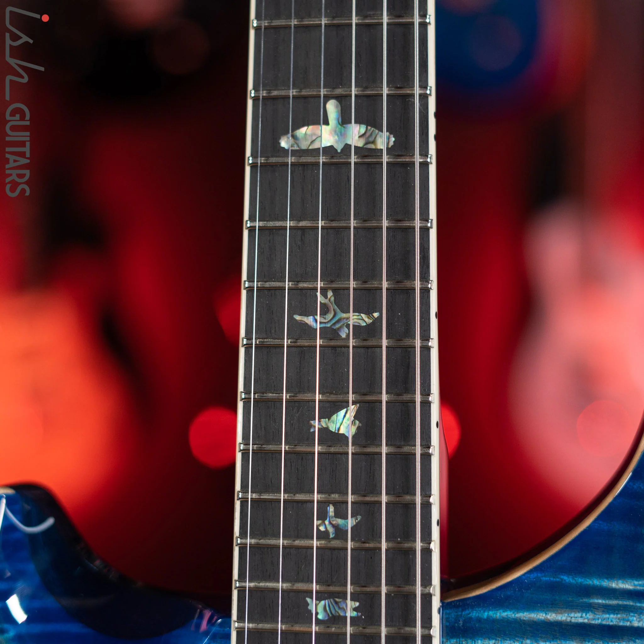 PRS McCarty Lefty Wood Library Faded Blue Jean w/ Blue Burst 10 Top Flame Maple - Image 5