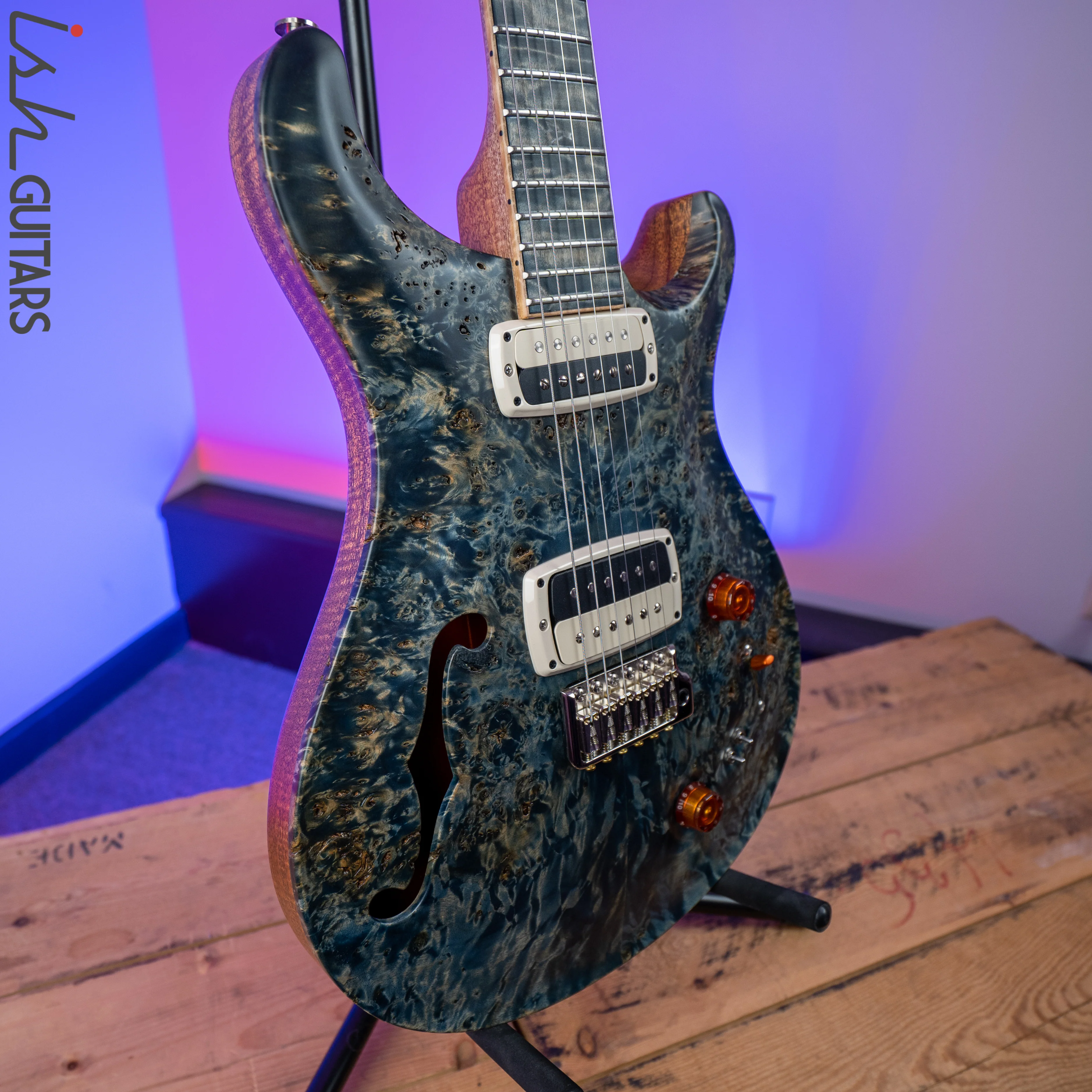 PRS Paul Reed Smith Private Stock 408 Semi Hollow Poplar Burl Triple Faded Indigo - Image 4