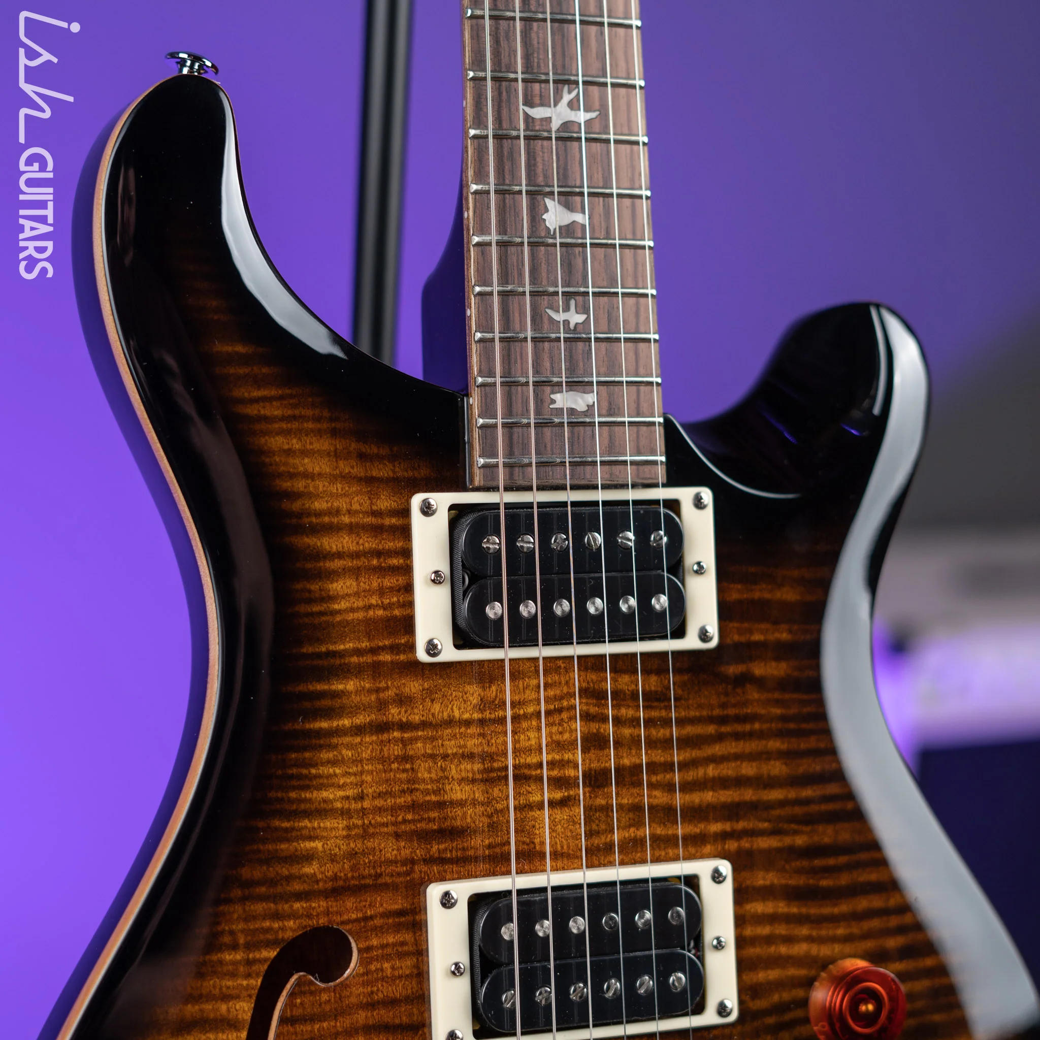 PRS SE Custom 22 Semi-Hollow Black Gold Sunburst - Image 3