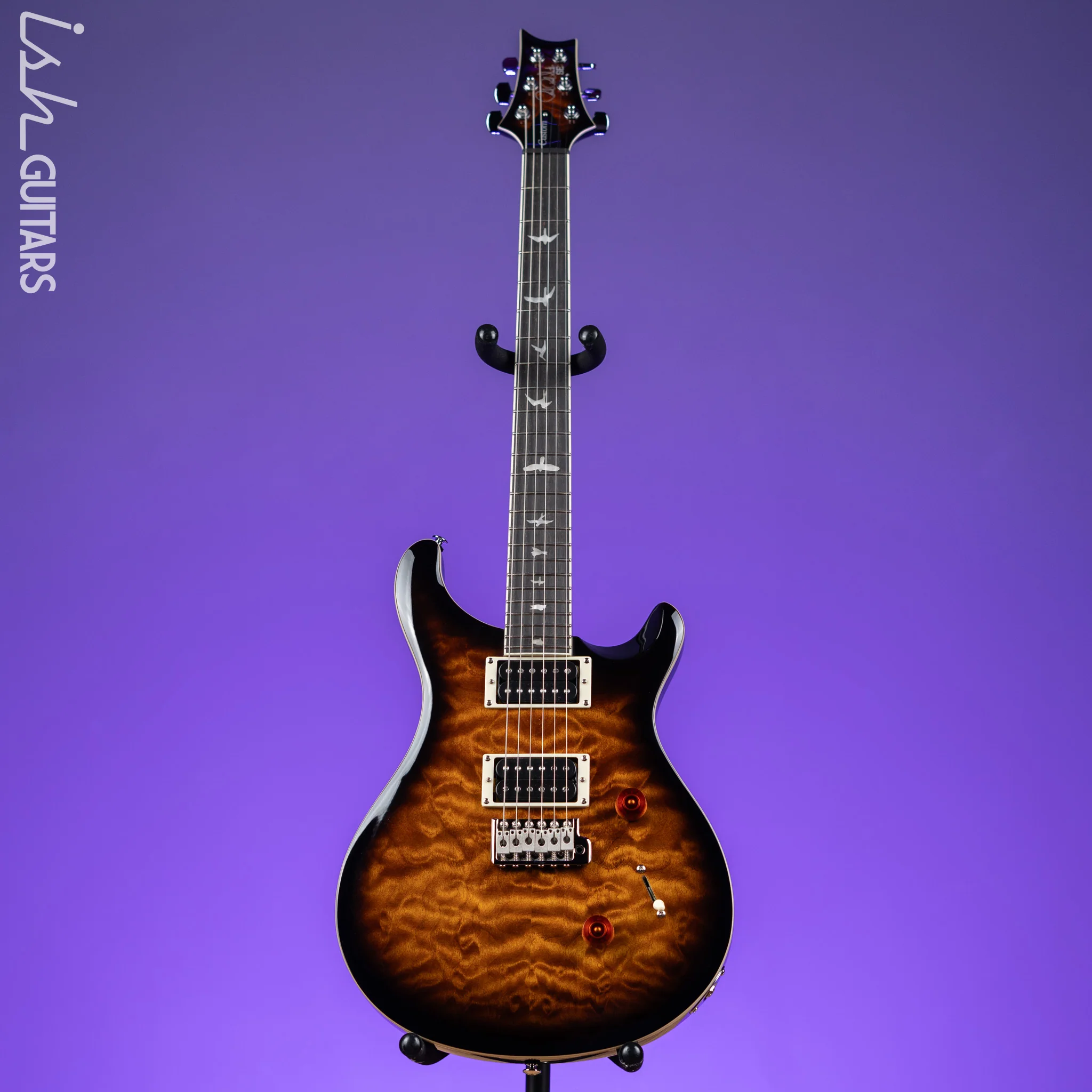 PRS SE Custom 24 Quilt Black Gold Sunburst Electric Guitar - Image 2
