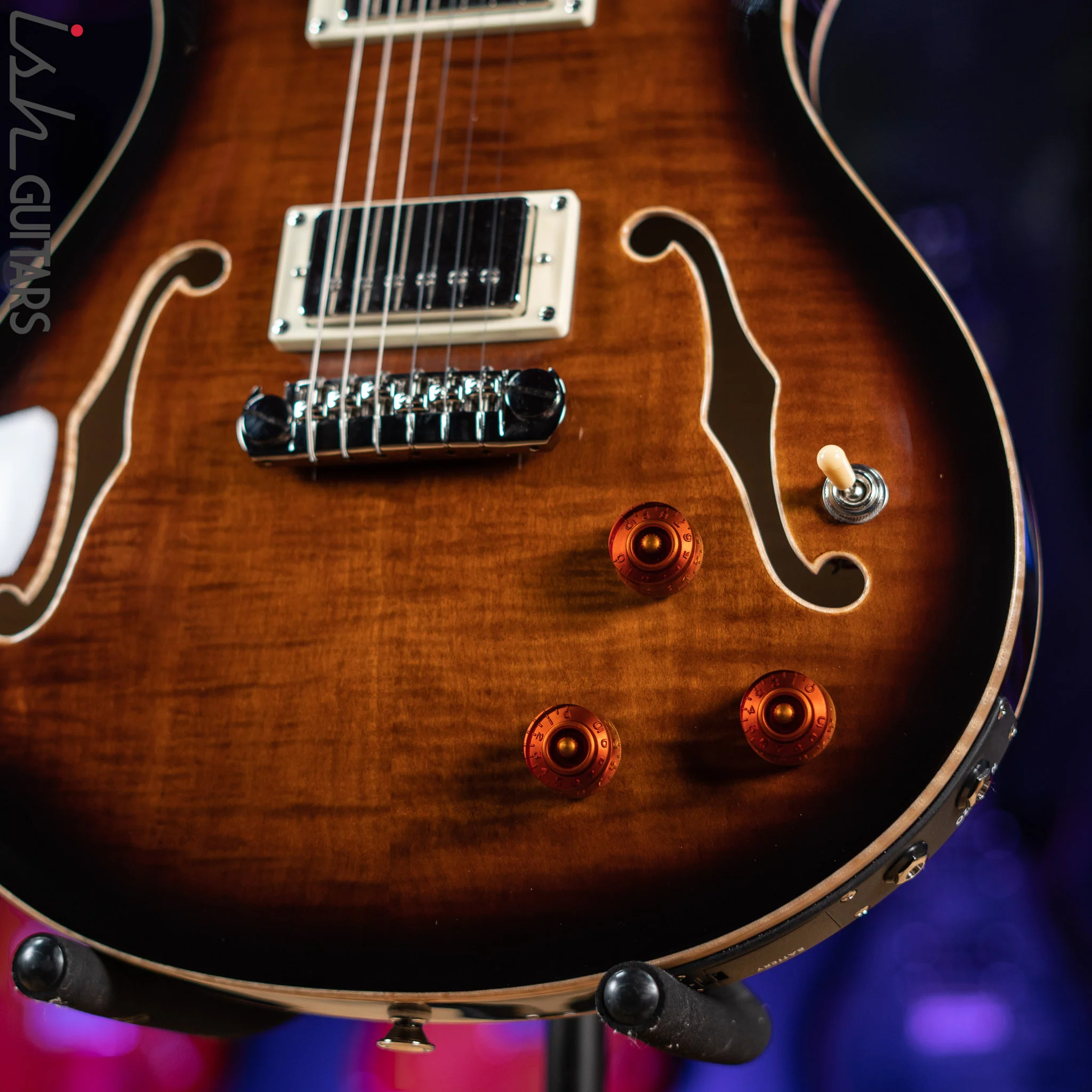 PRS SE Hollowbody II Piezo Electric Guitar Black Gold Sunburst Demo - Image 4