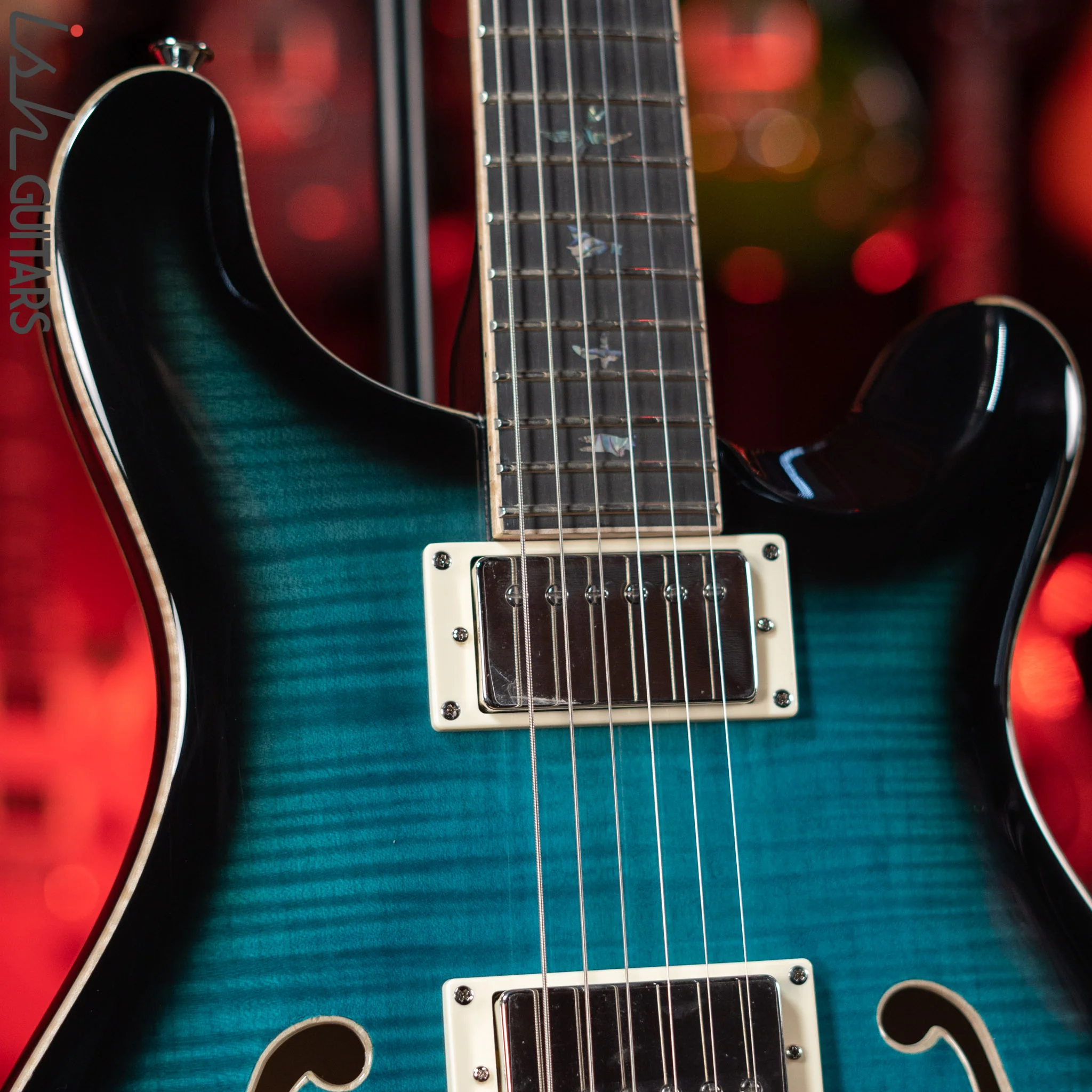 PRS SE Hollowbody II Piezo Electric Guitar Peacock Blue Sunburst Demo - Image 3