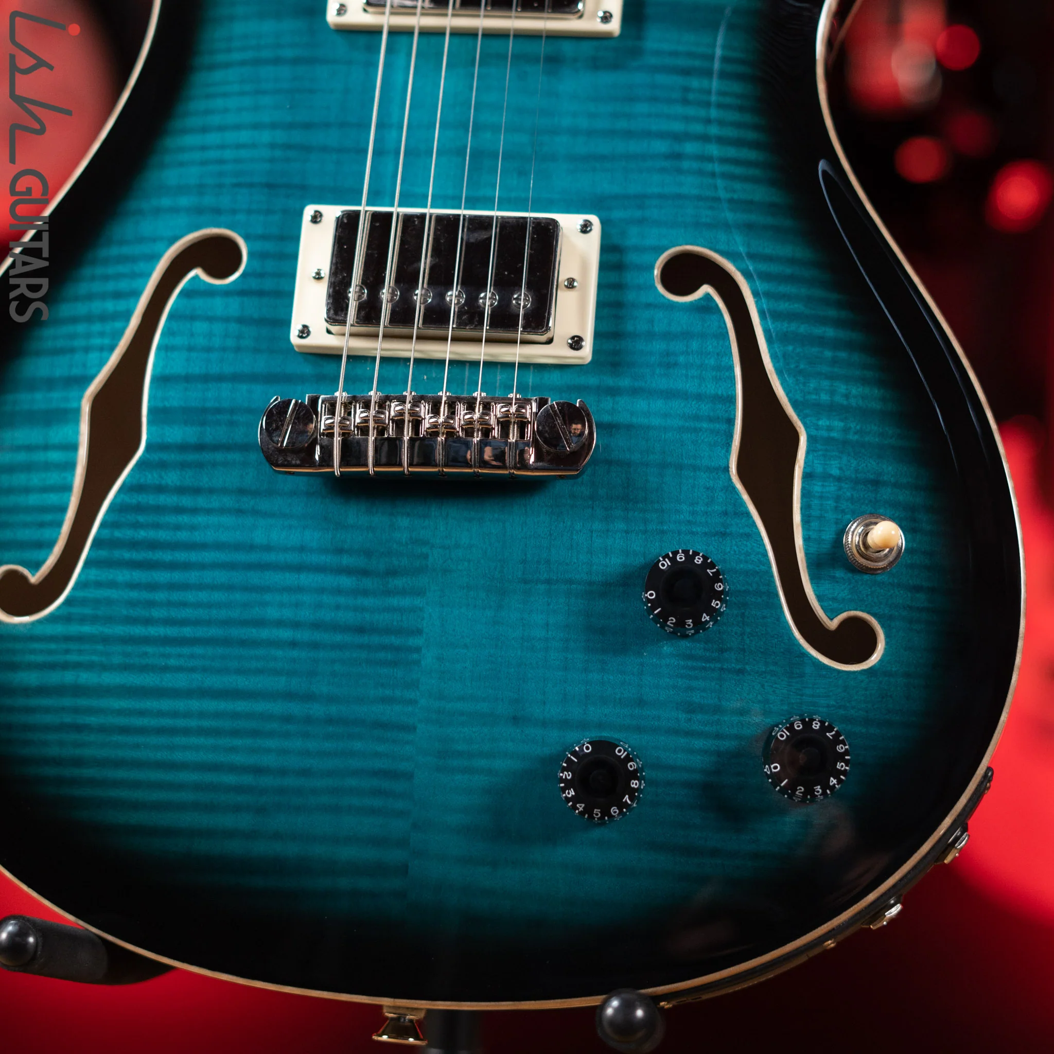 PRS SE Hollowbody II Piezo Electric Guitar Peacock Blue Sunburst Demo - Image 4