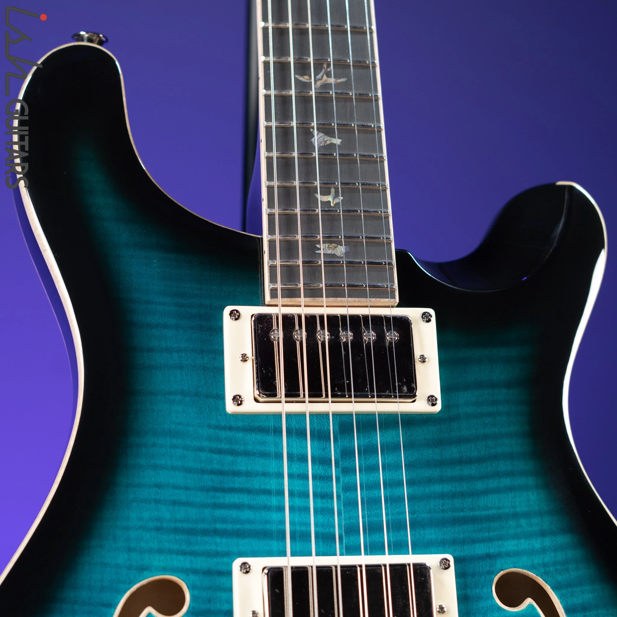 PRS SE Hollowbody II Piezo Electric Guitar Peacock Blue Sunburst - Image 3