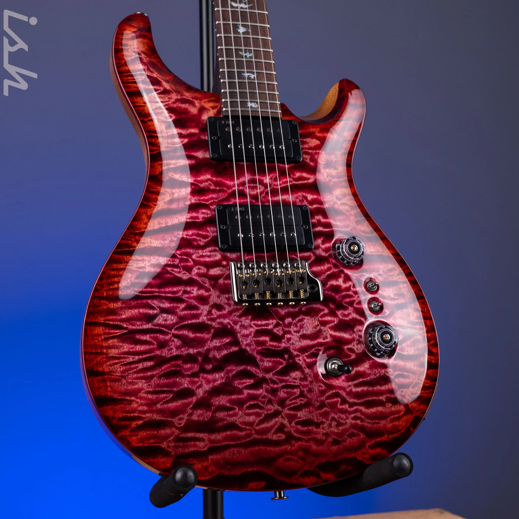 PRS Wood Library Custom 24-08 10-Top 1-Piece Quilt Raspberry Red Burst Custom Color
