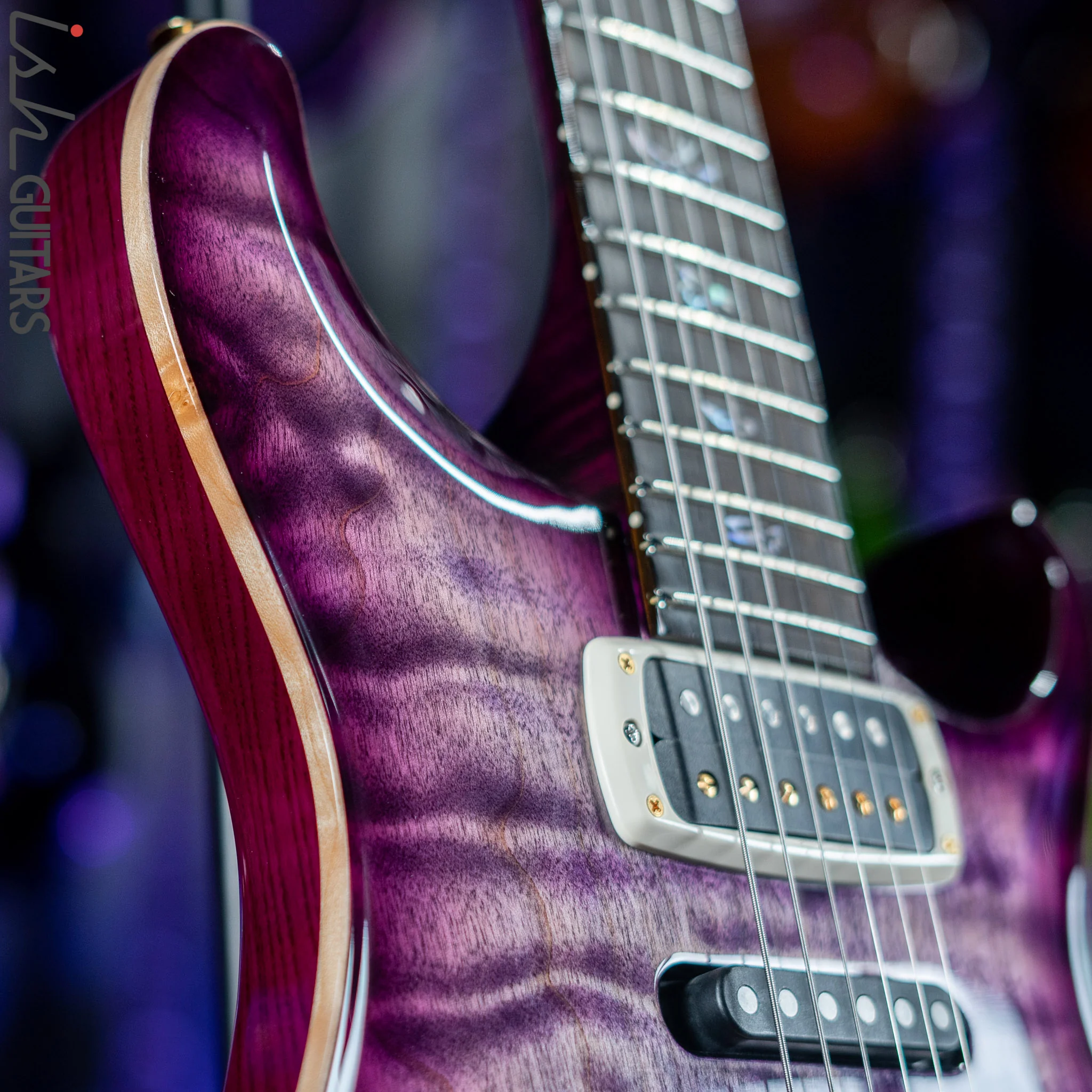 PRS Wood Library Modern Eagle V 10 Top Quilt Purple w/ Purple Burst Brazilian Rosewood - Image 4