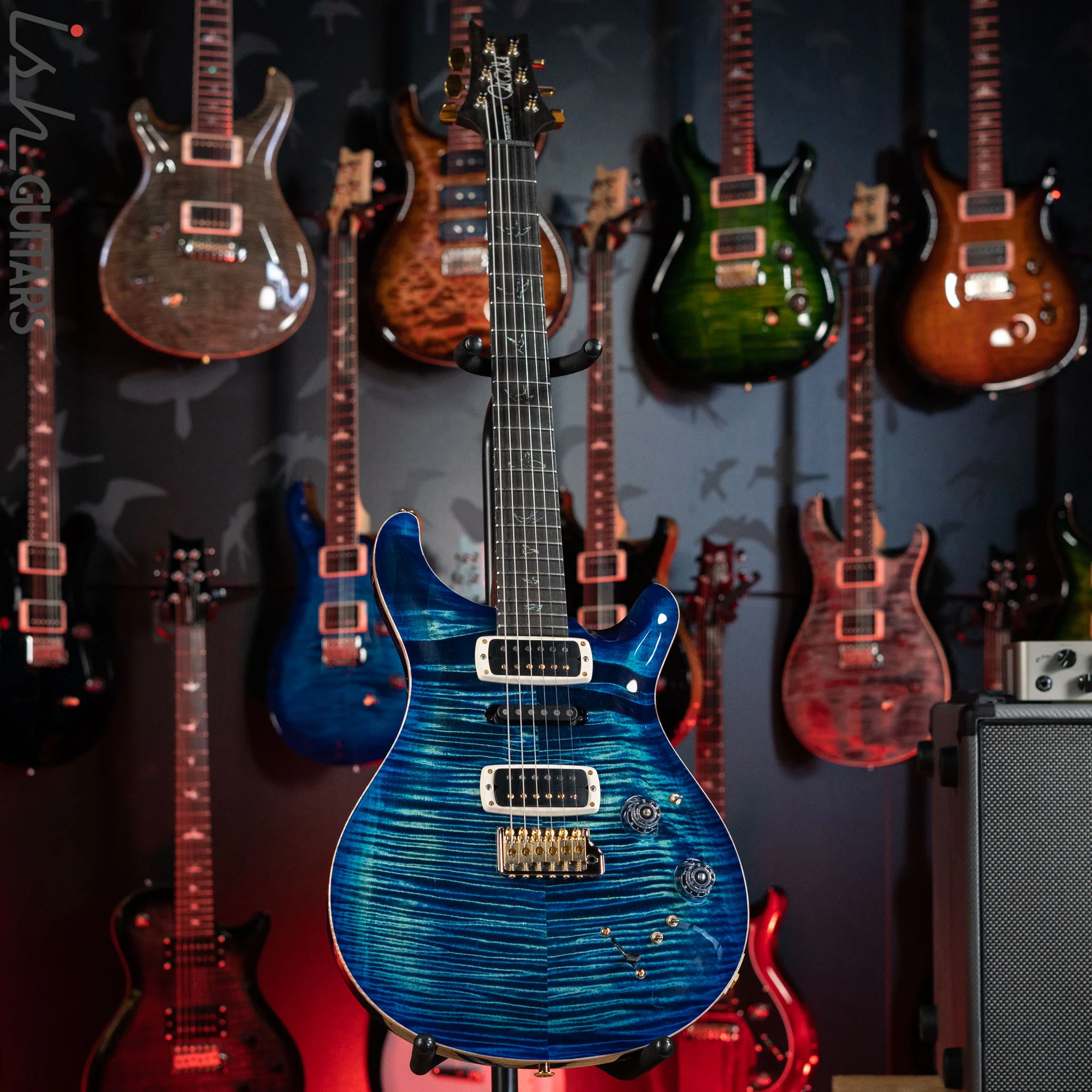PRS Wood Library Modern Eagle V 10 Top Flame River Blue w/ Blue Burst - Image 2