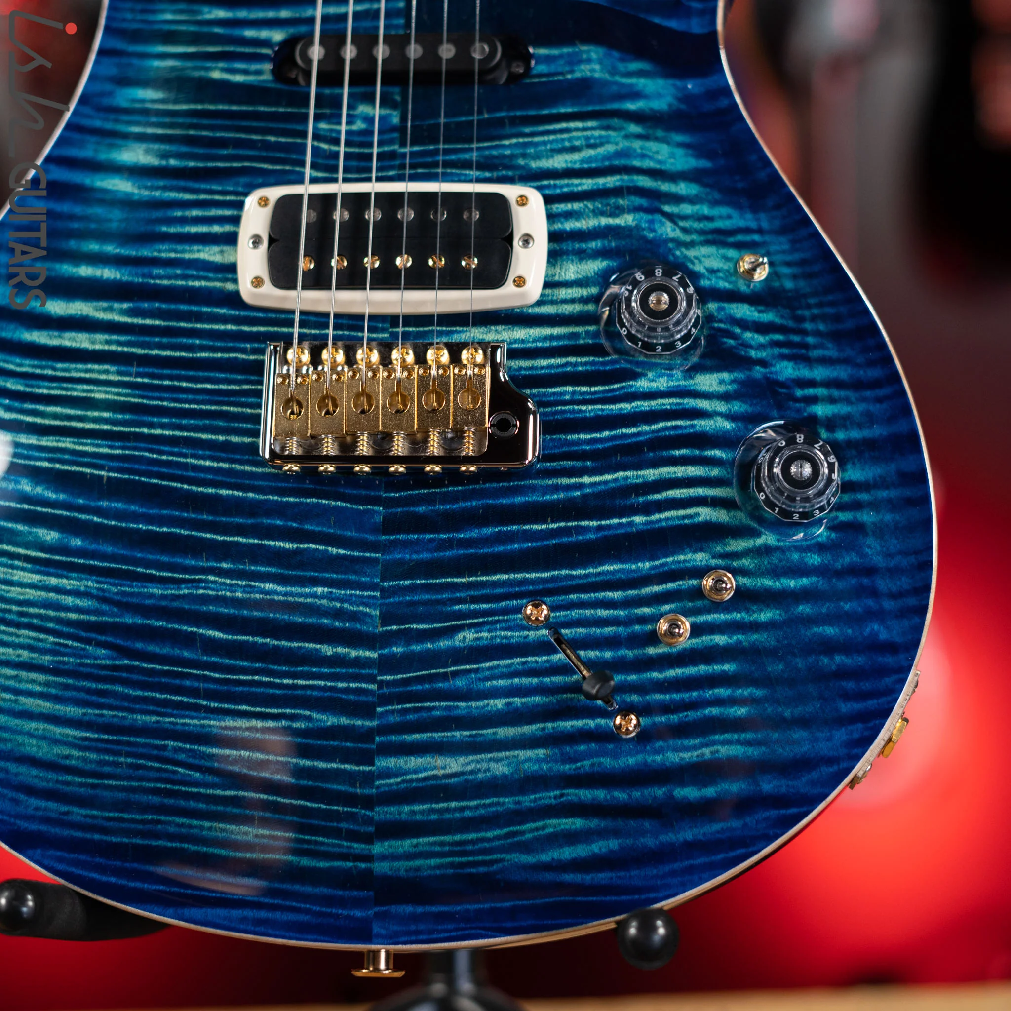 PRS Wood Library Modern Eagle V 10 Top Flame River Blue w/ Blue Burst - Image 4