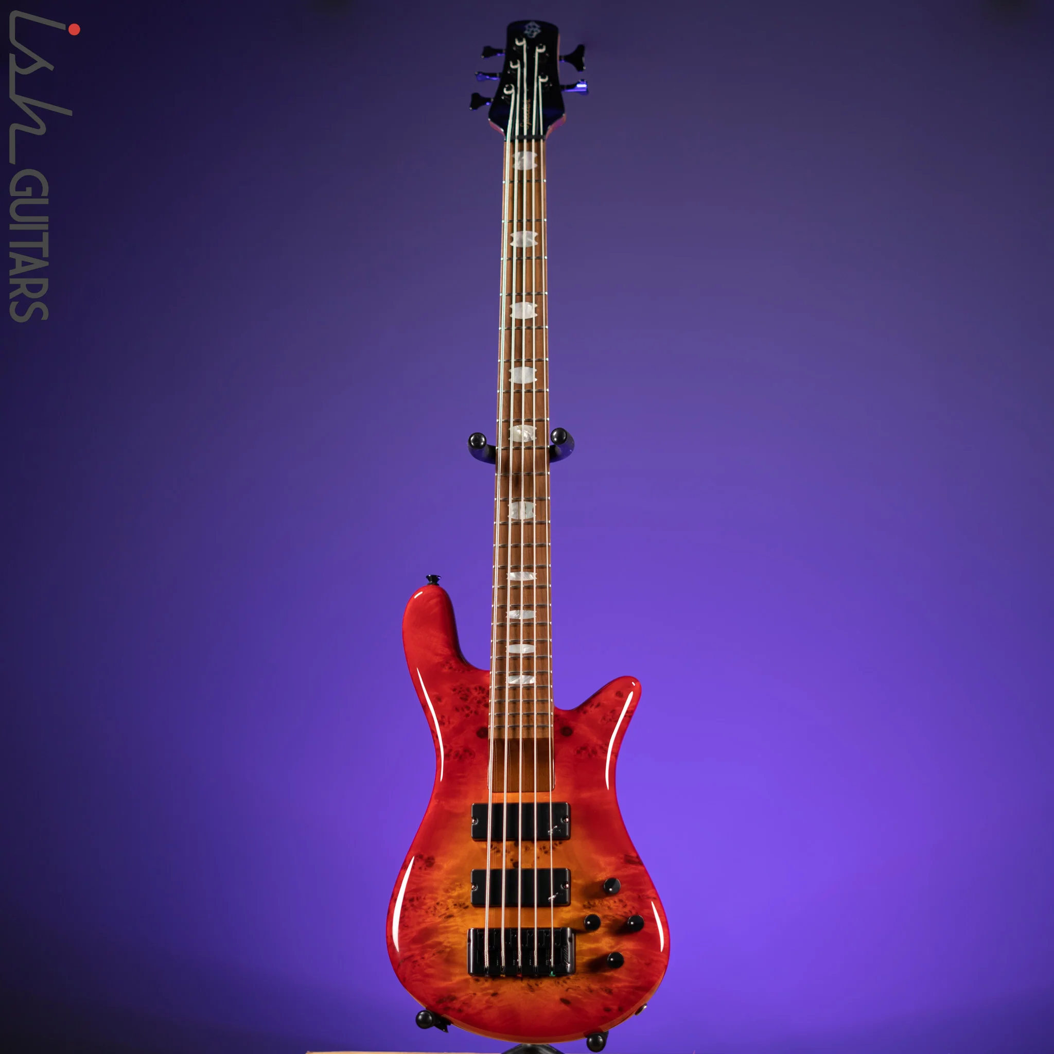 Spector Eurobolt 5 Inferno Red Gloss Poplar Burl Bass Guitar - Image 2