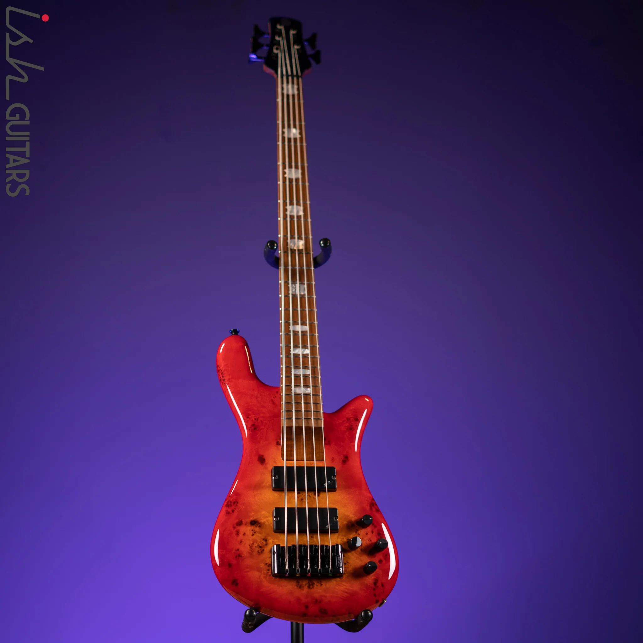 Spector Eurobolt 5 Inferno Red Gloss Poplar Burl Bass Guitar Demo - Image 2