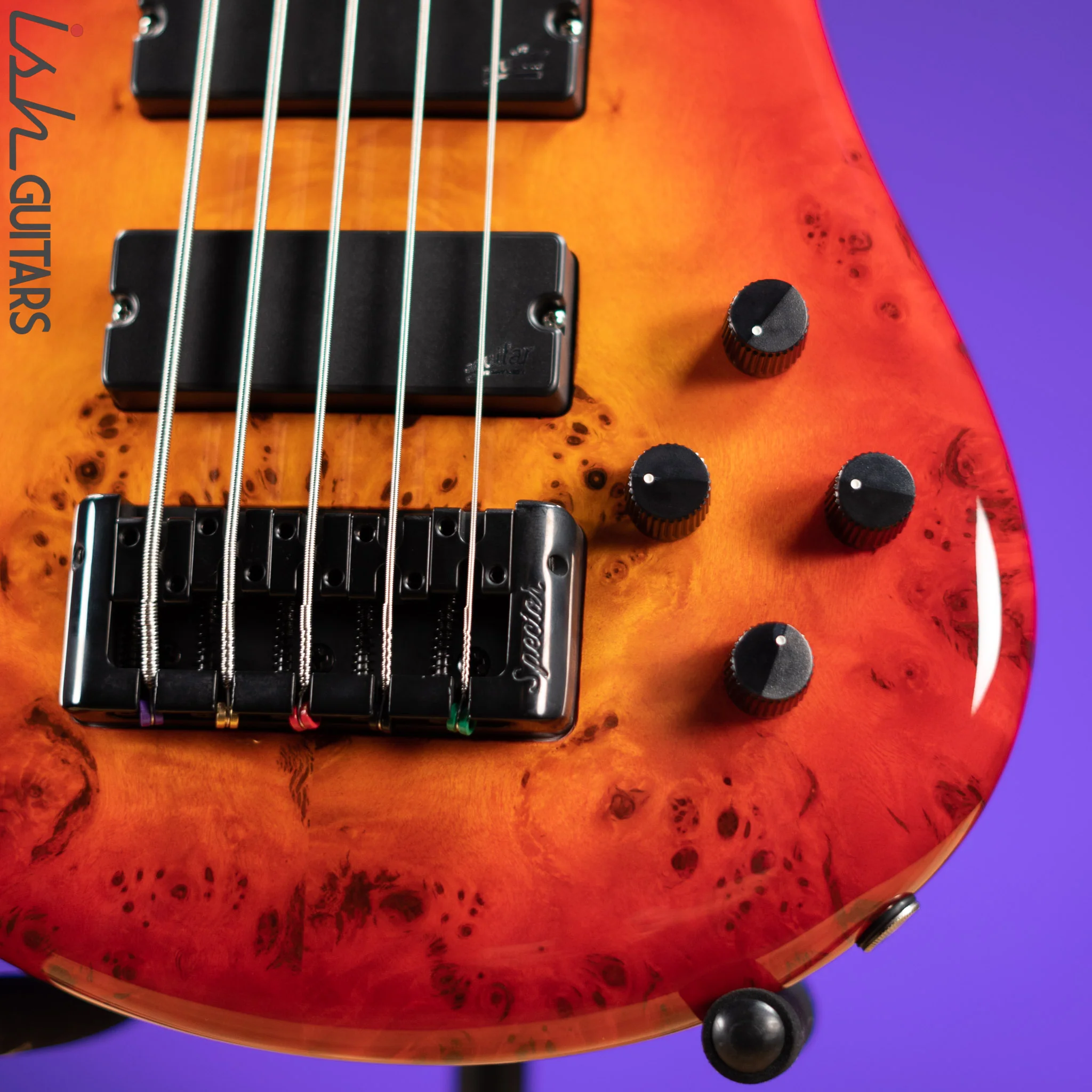 Spector Eurobolt 5 Inferno Red Gloss Poplar Burl Bass Guitar Demo - Image 4